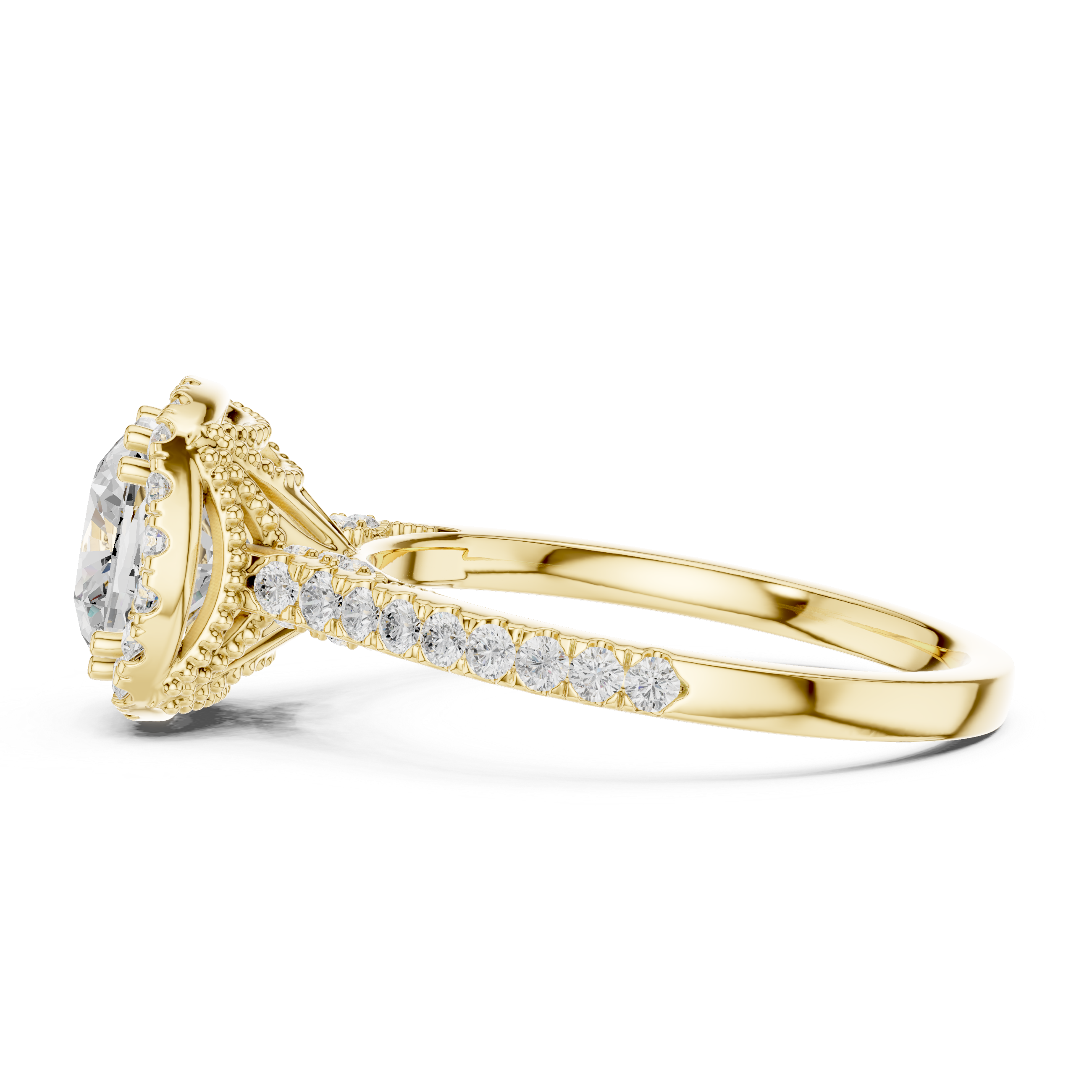 Cushion-Cut Halo Pavé Engagement Ring with Elevated Open Gallery