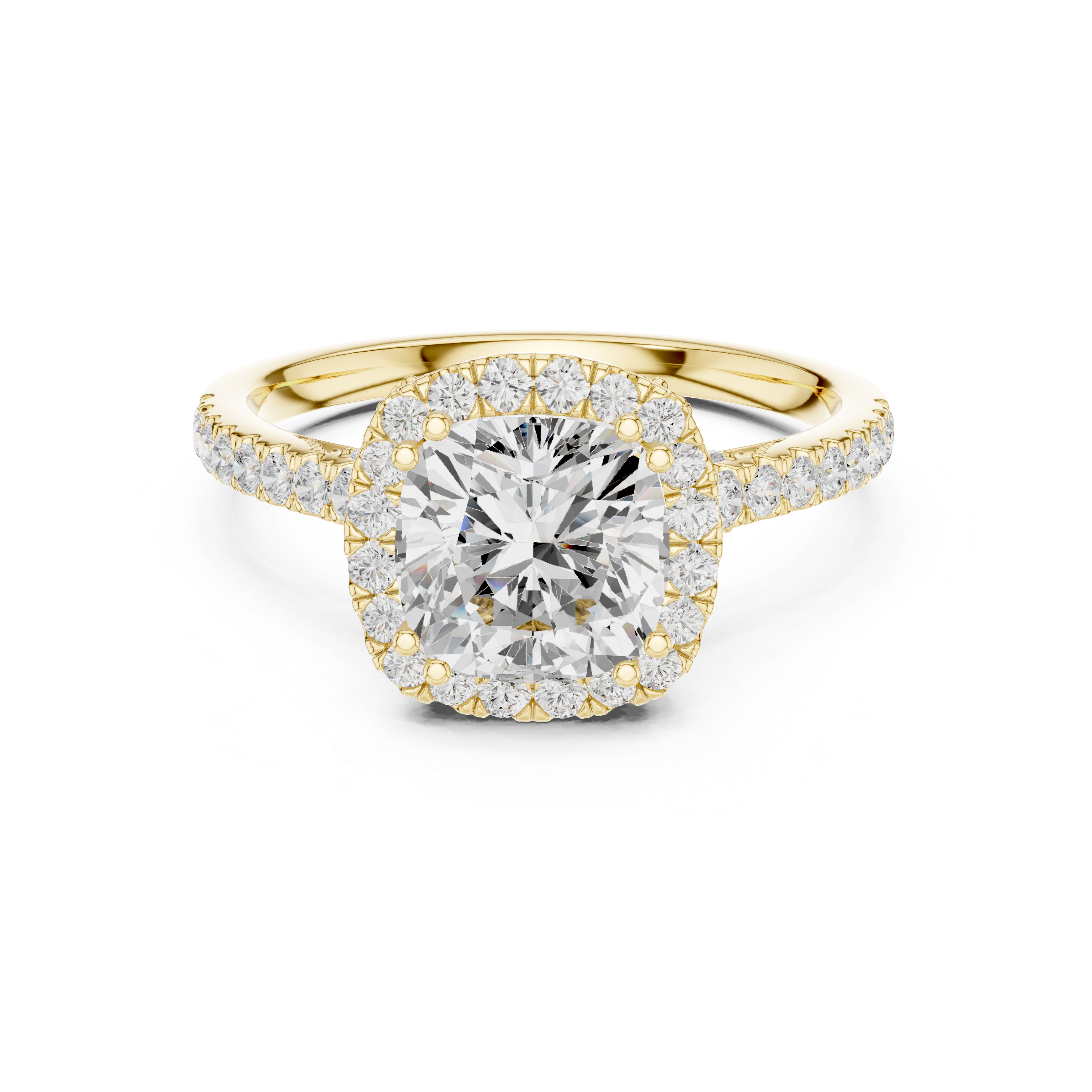 Cushion-Cut Halo Pavé Engagement Ring with Elevated Open Gallery