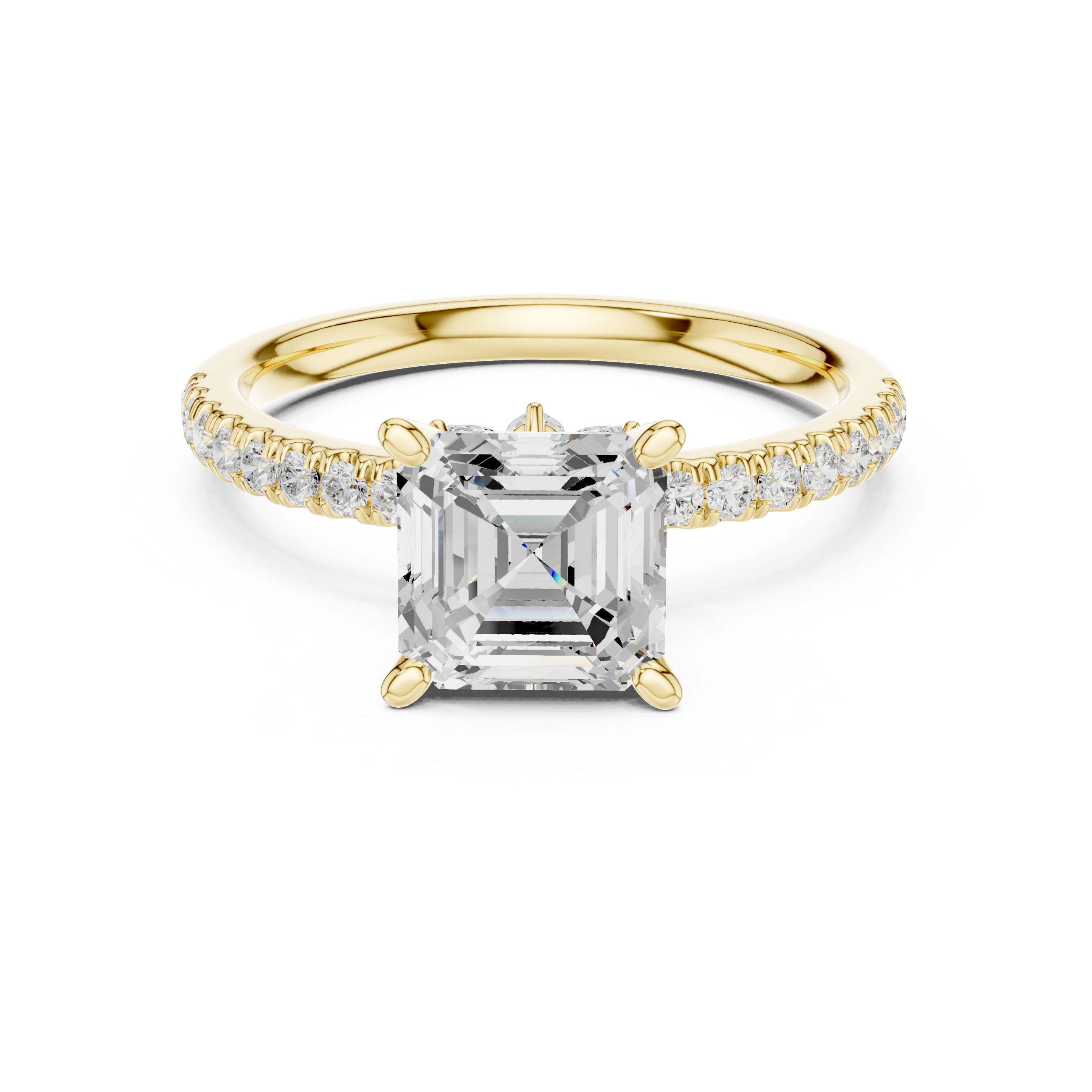 Asscher Cut Solitaire Engagement Ring with Marquise Side Accents and Pavé Diamond Band