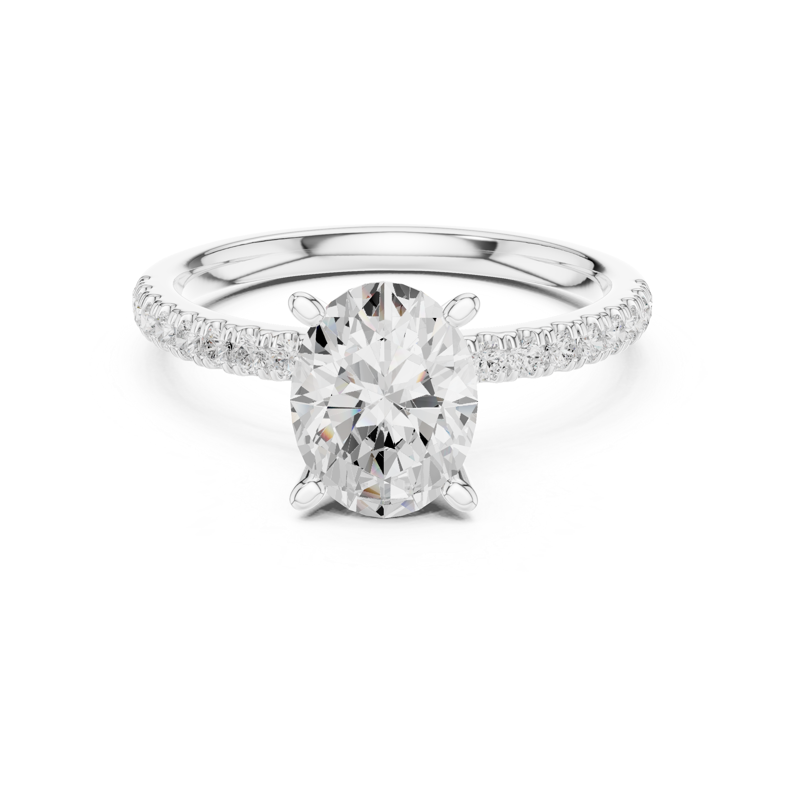 Oval Cut Solitaire Engagement Ring with Marquise Accent Gallery and Pavé Diamond Band