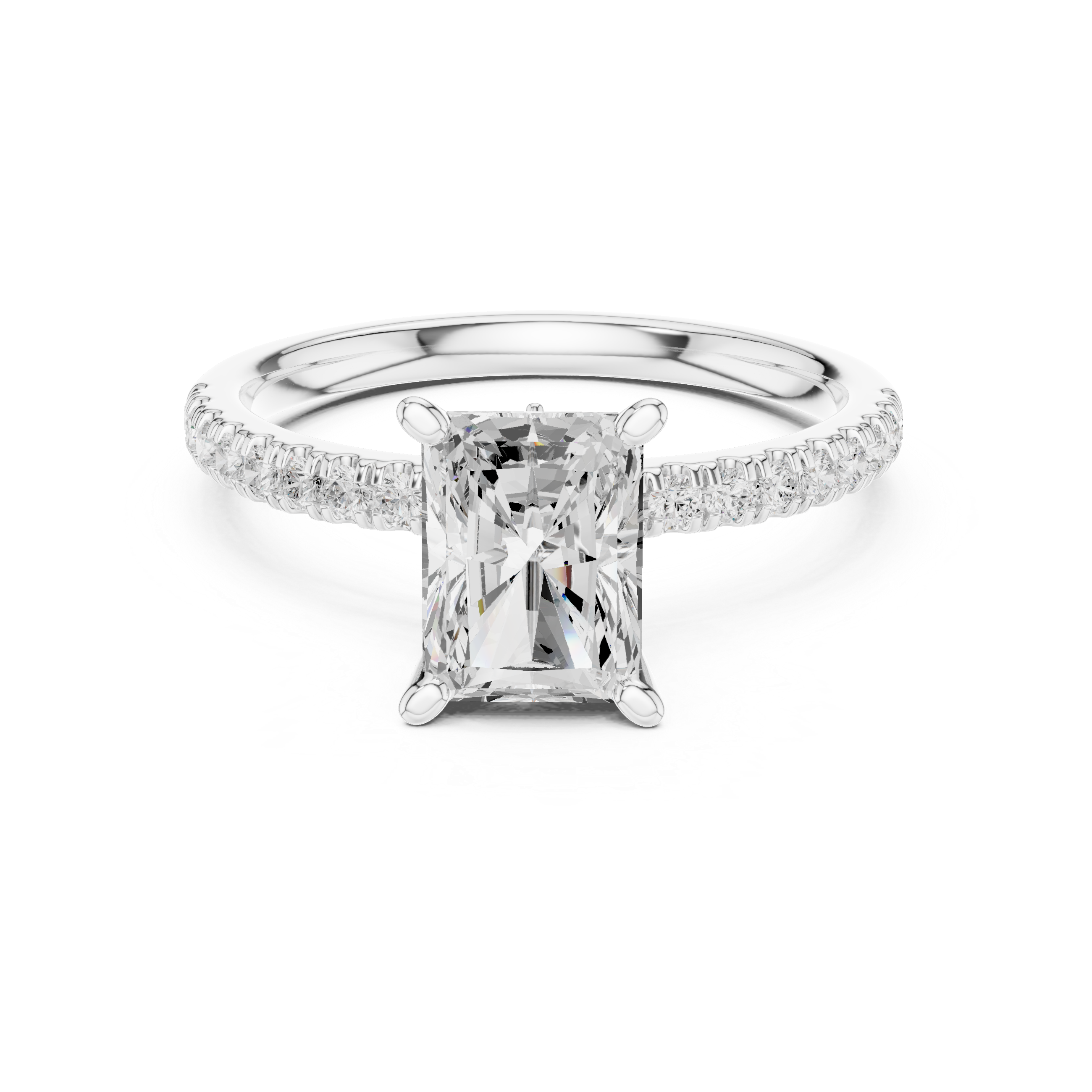 Radiant Cut Solitaire Engagement Ring with Hidden Marquise Accent Gallery and Pavé Diamond Band