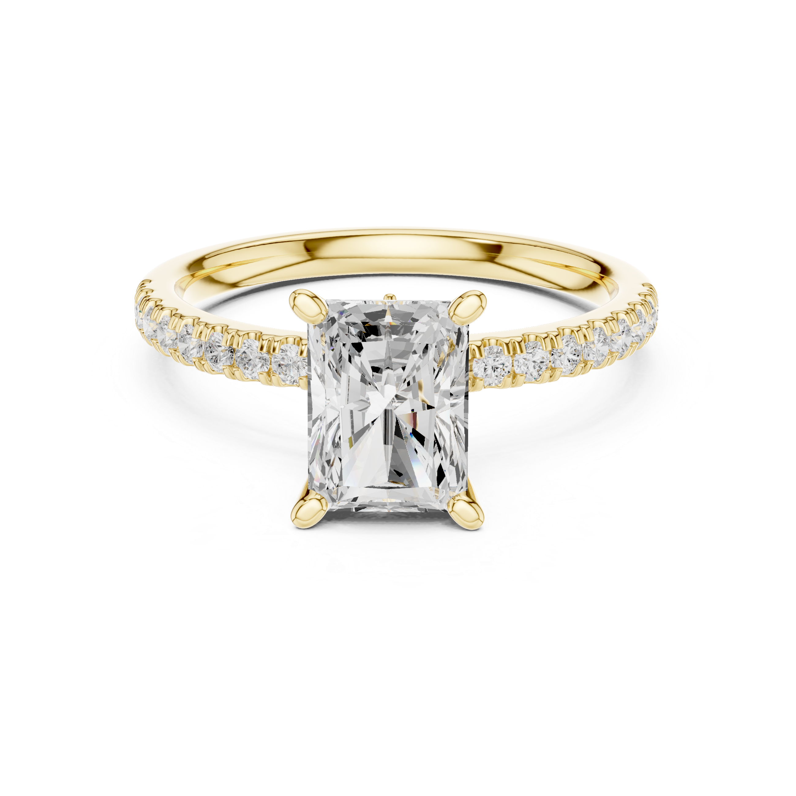 Radiant Cut Solitaire Engagement Ring with Hidden Marquise Accent Gallery and Pavé Diamond Band