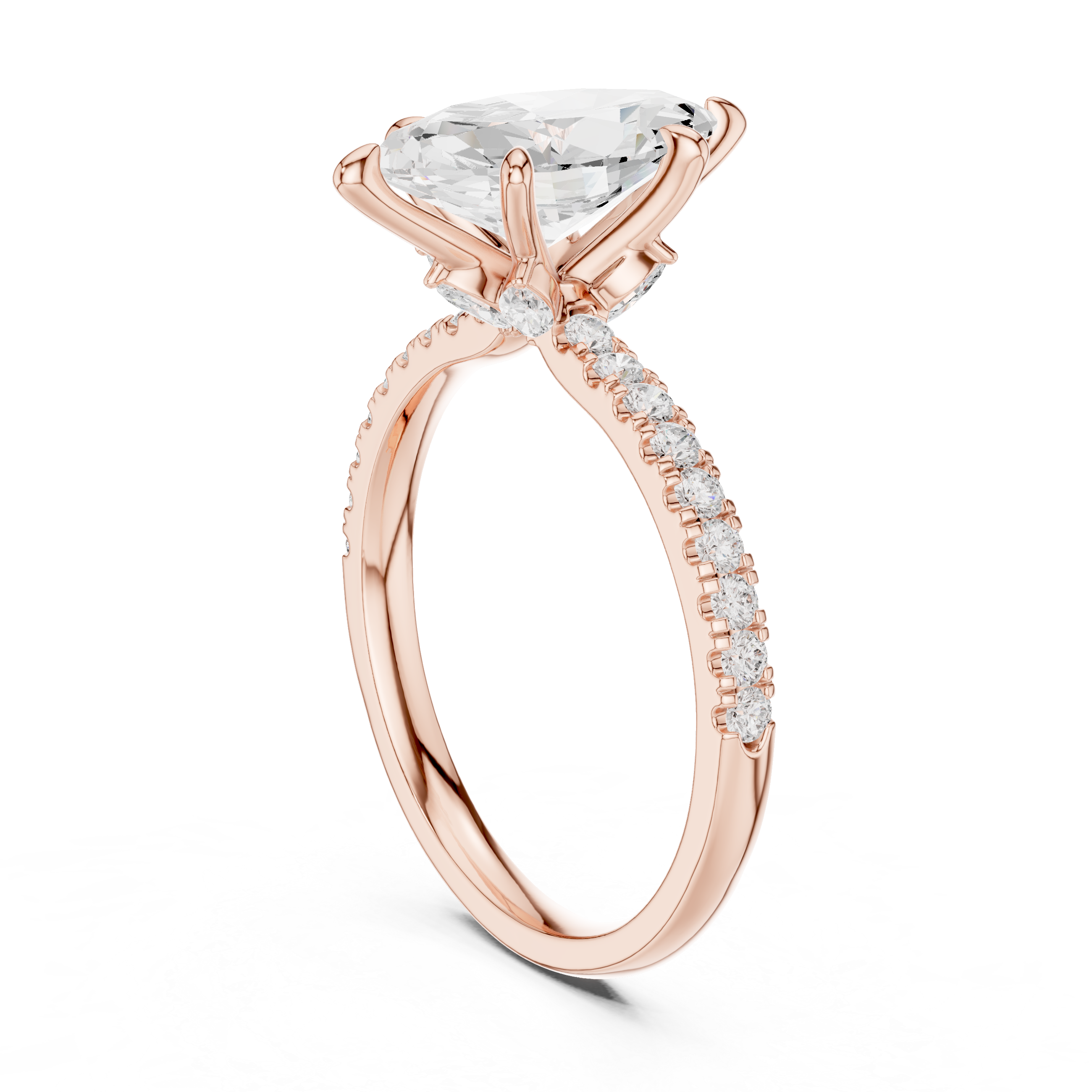 Marquise-Cut Pavé Solitaire Engagement Ring with Sculpted Six-Prong Setting