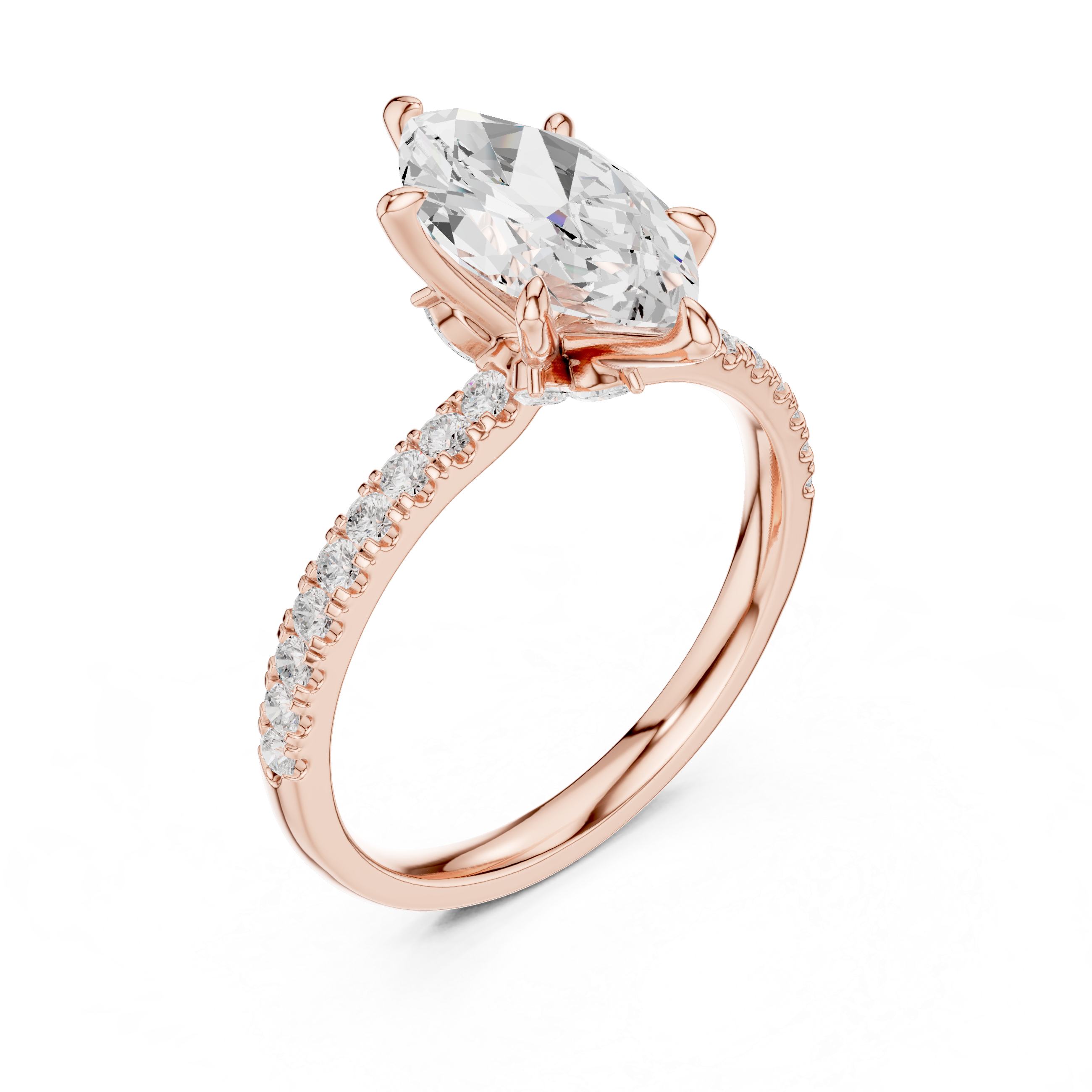 Marquise-Cut Pavé Solitaire Engagement Ring with Sculpted Six-Prong Setting
