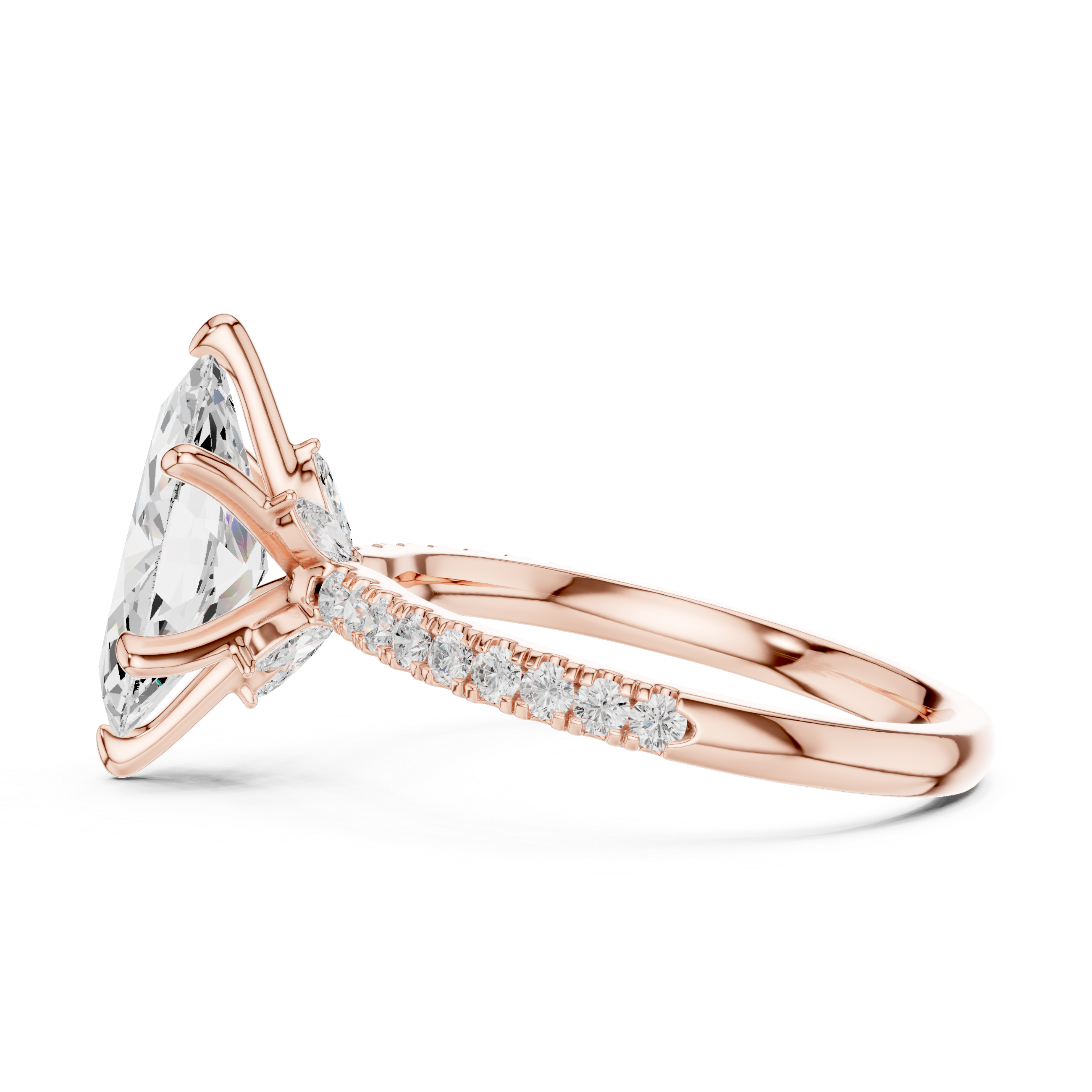 Marquise-Cut Pavé Solitaire Engagement Ring with Sculpted Six-Prong Setting