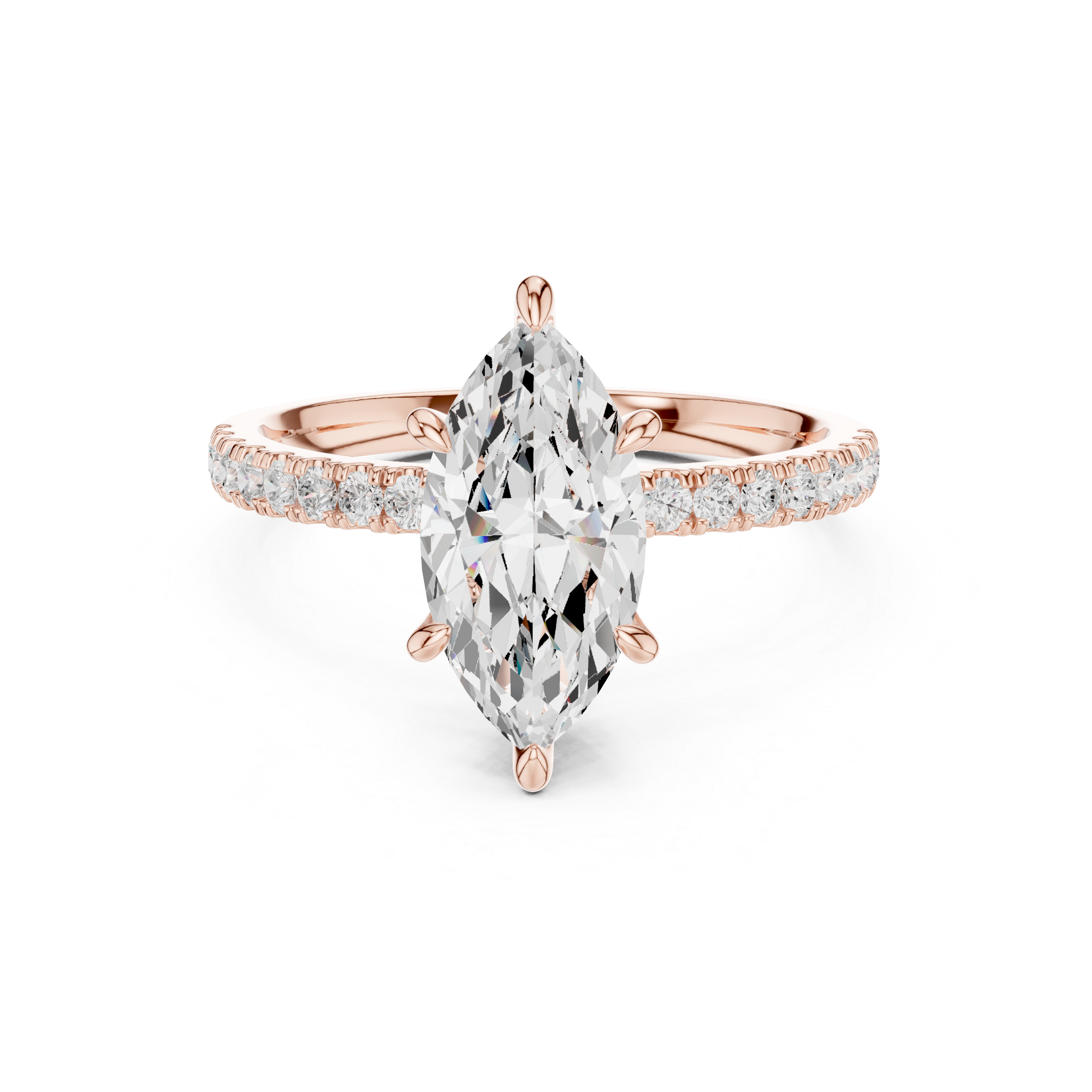 Marquise-Cut Pavé Solitaire Engagement Ring with Sculpted Six-Prong Setting
