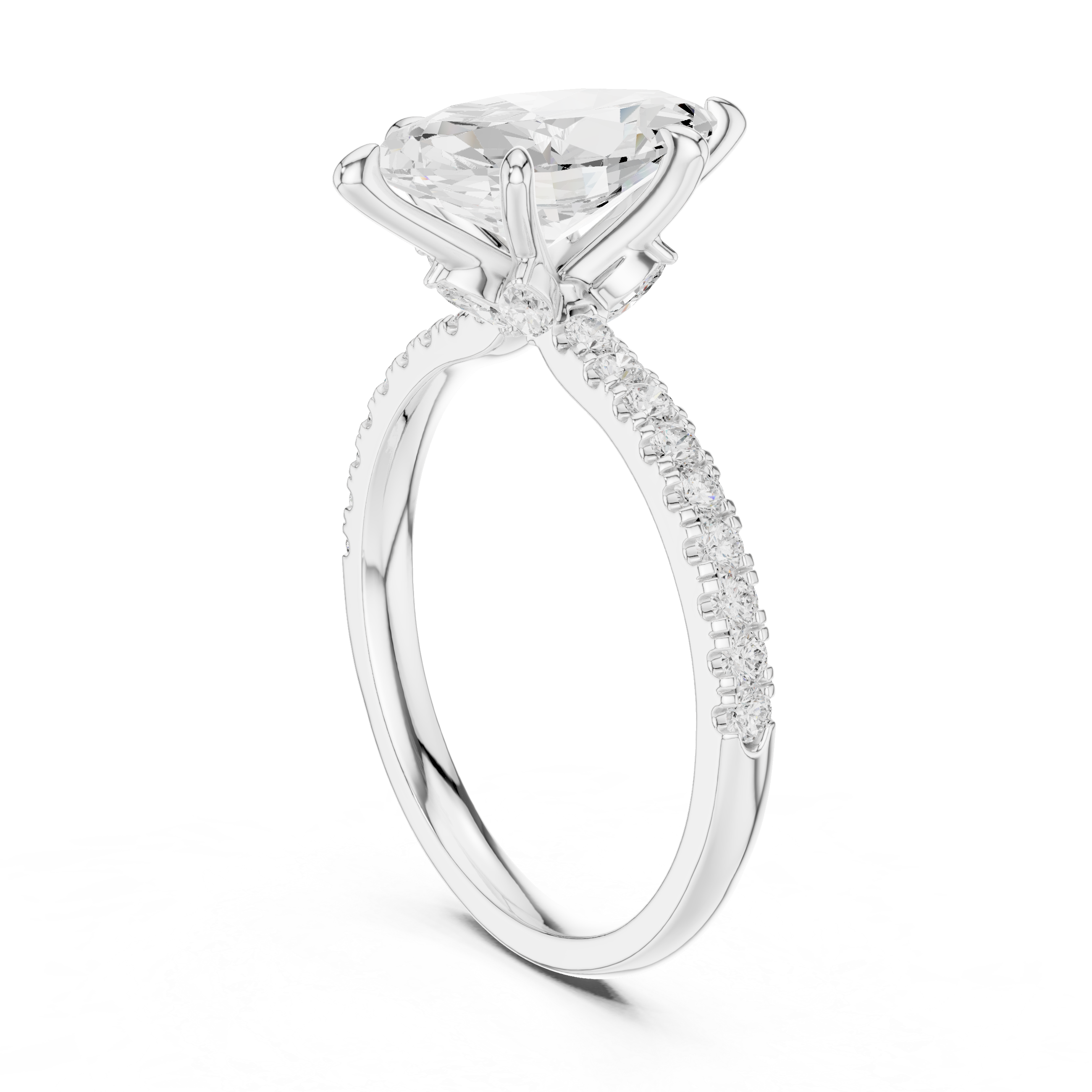 Marquise-Cut Pavé Solitaire Engagement Ring with Sculpted Six-Prong Setting