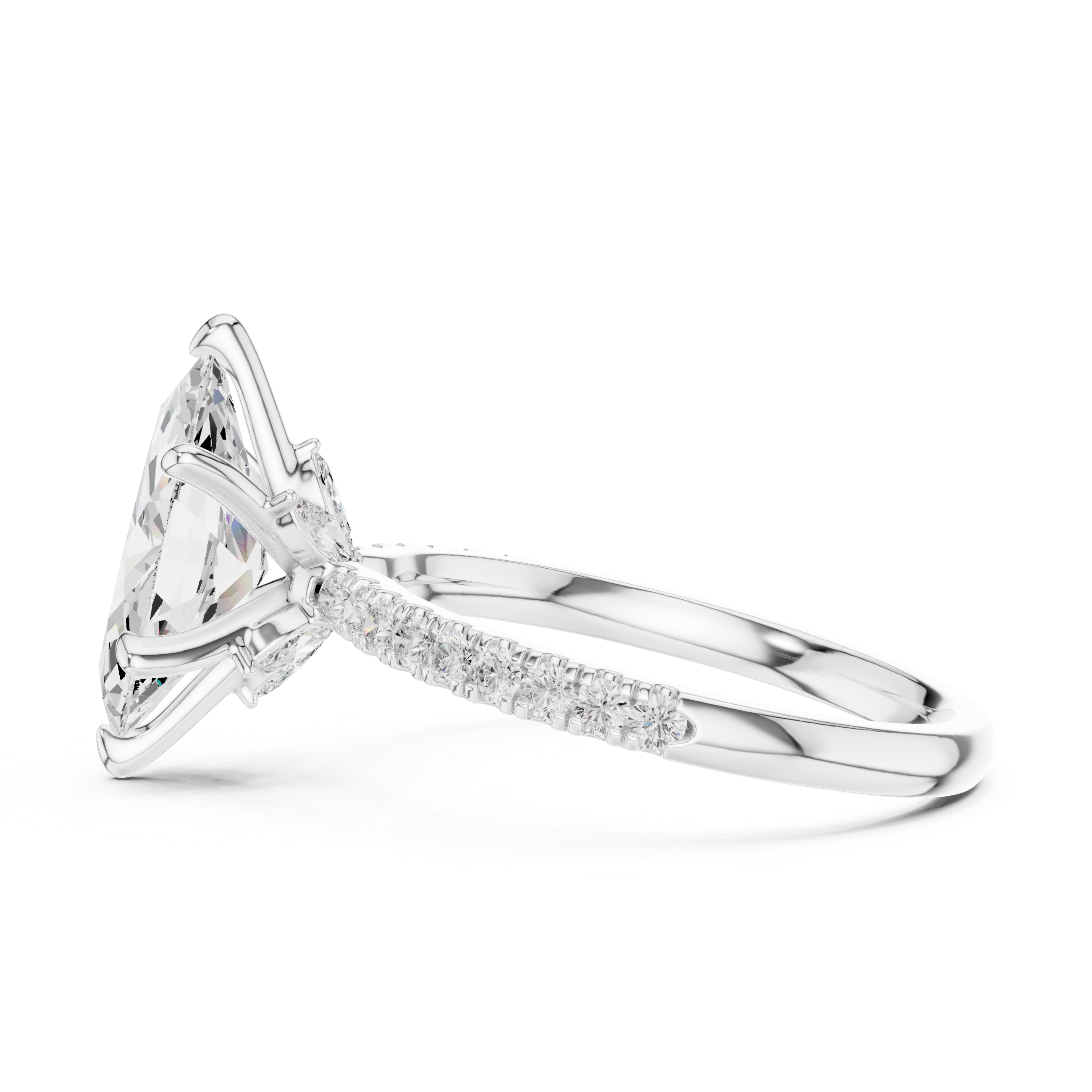 Marquise-Cut Pavé Solitaire Engagement Ring with Sculpted Six-Prong Setting