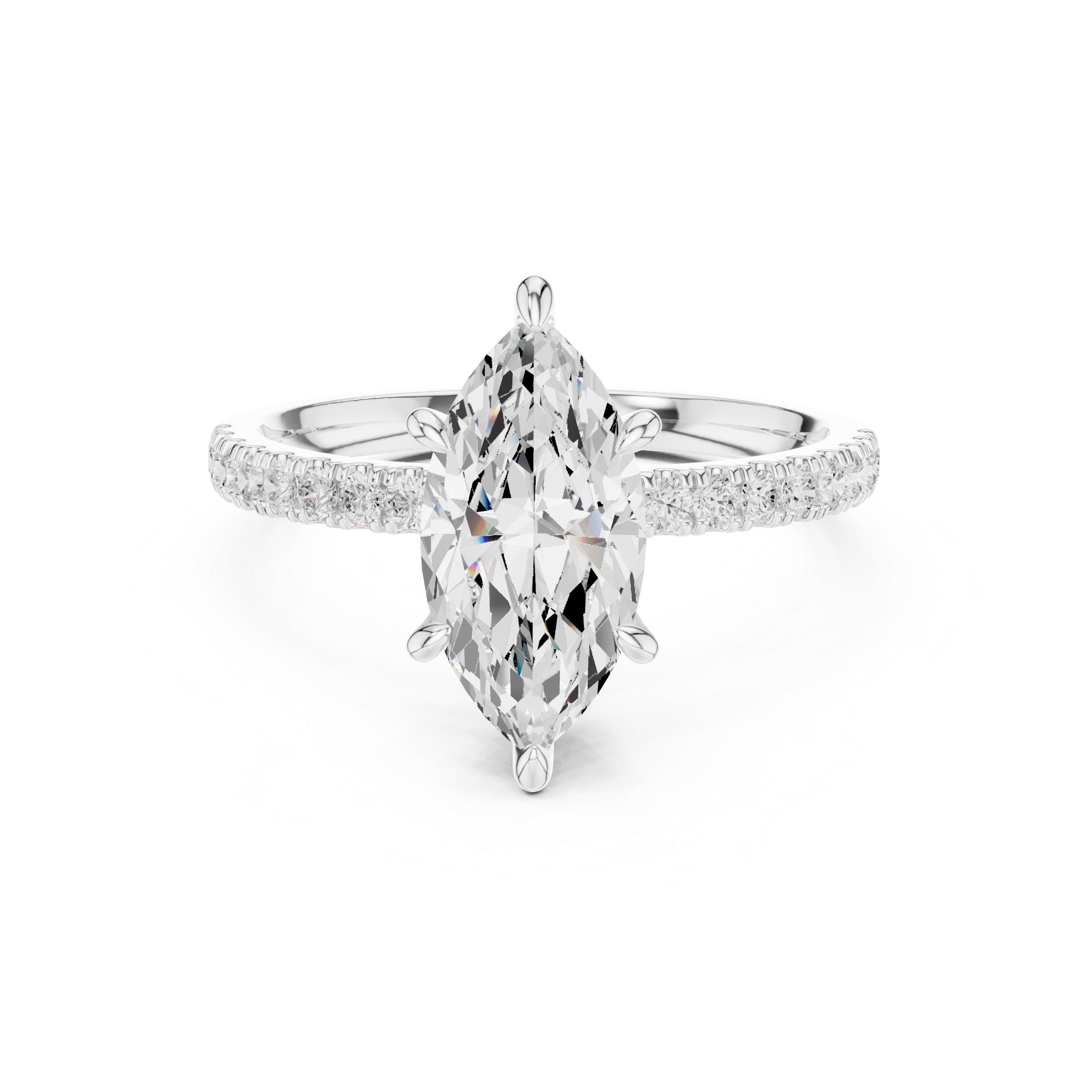 Marquise-Cut Pavé Solitaire Engagement Ring with Sculpted Six-Prong Setting