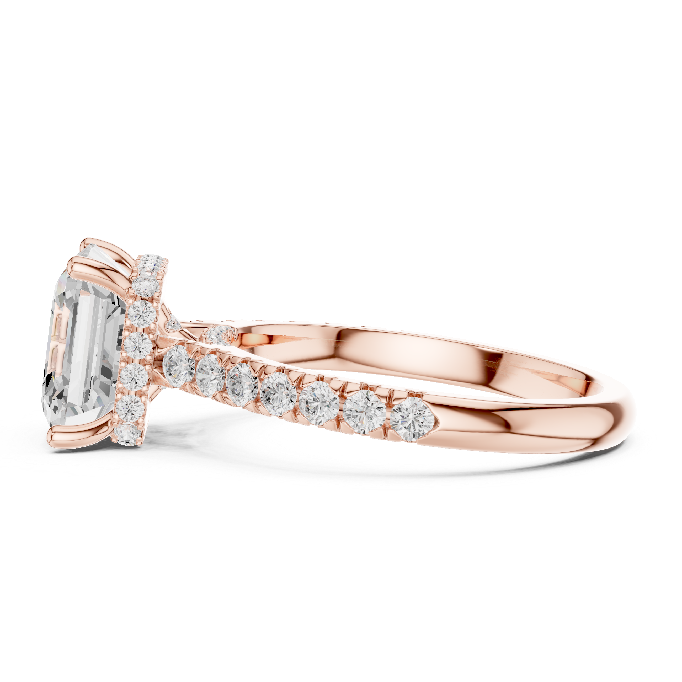 Asscher Cut Hidden Halo Engagement Ring with Pavé Diamond Band