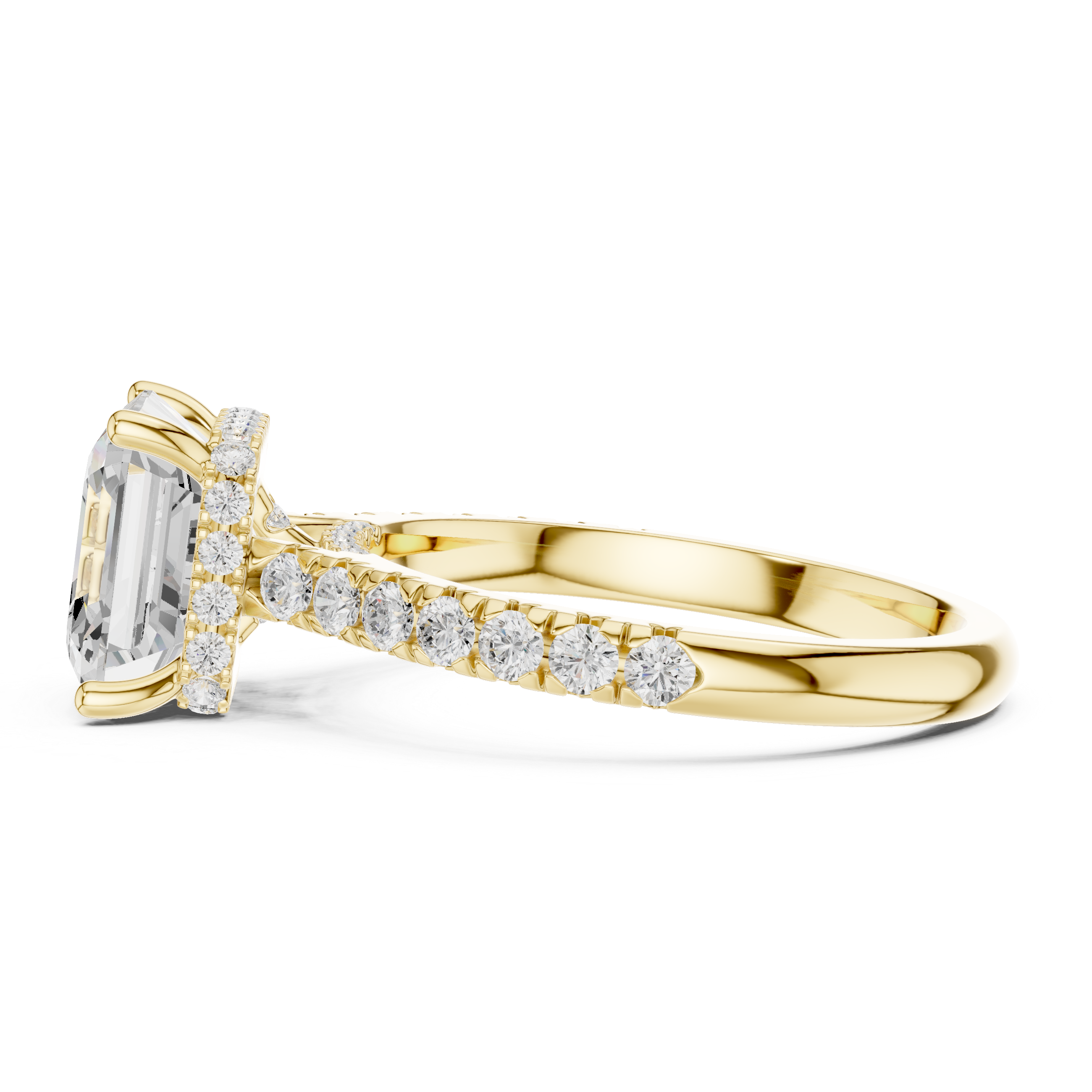 Asscher Cut Hidden Halo Engagement Ring with Pavé Diamond Band