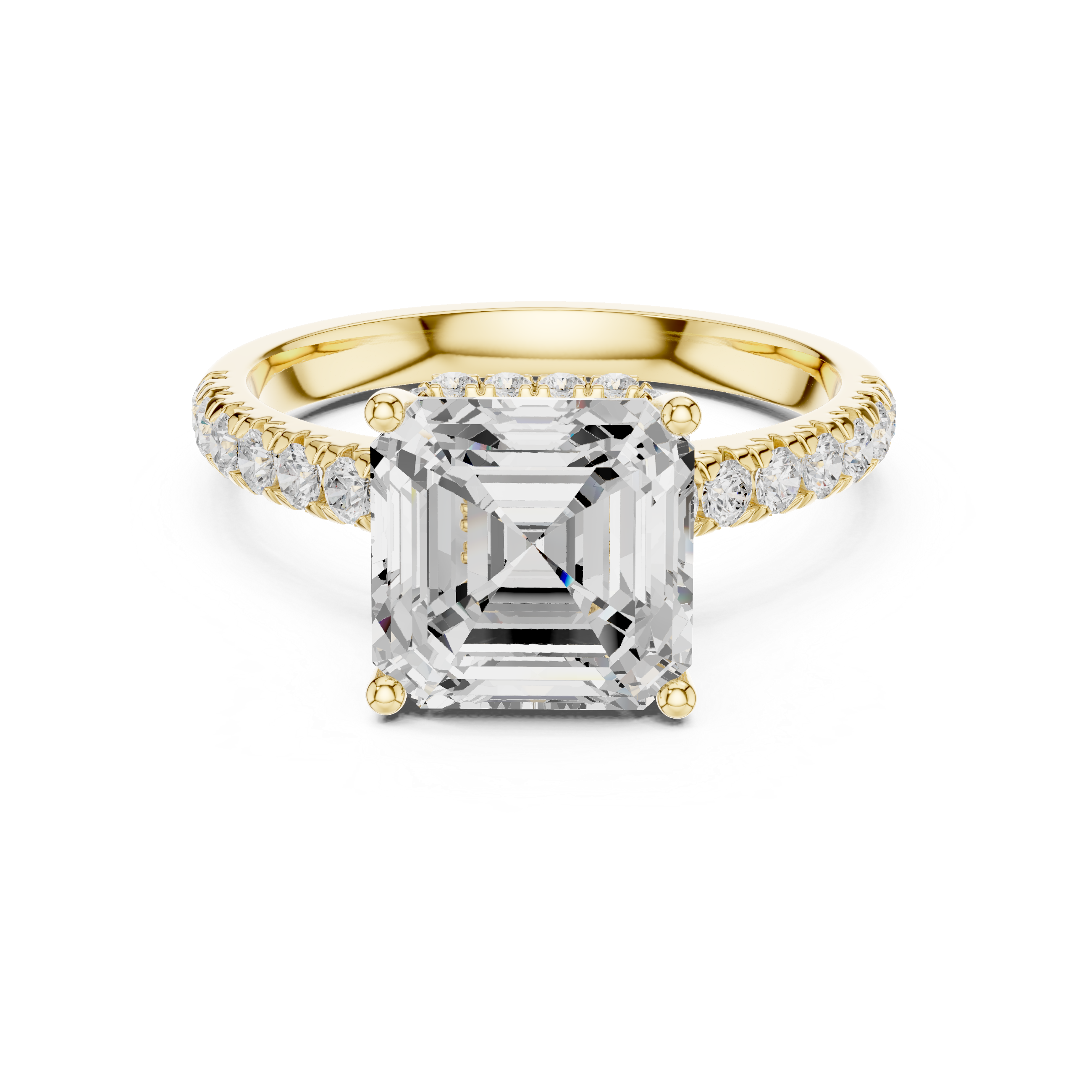 Asscher Cut Hidden Halo Engagement Ring with Pavé Diamond Band