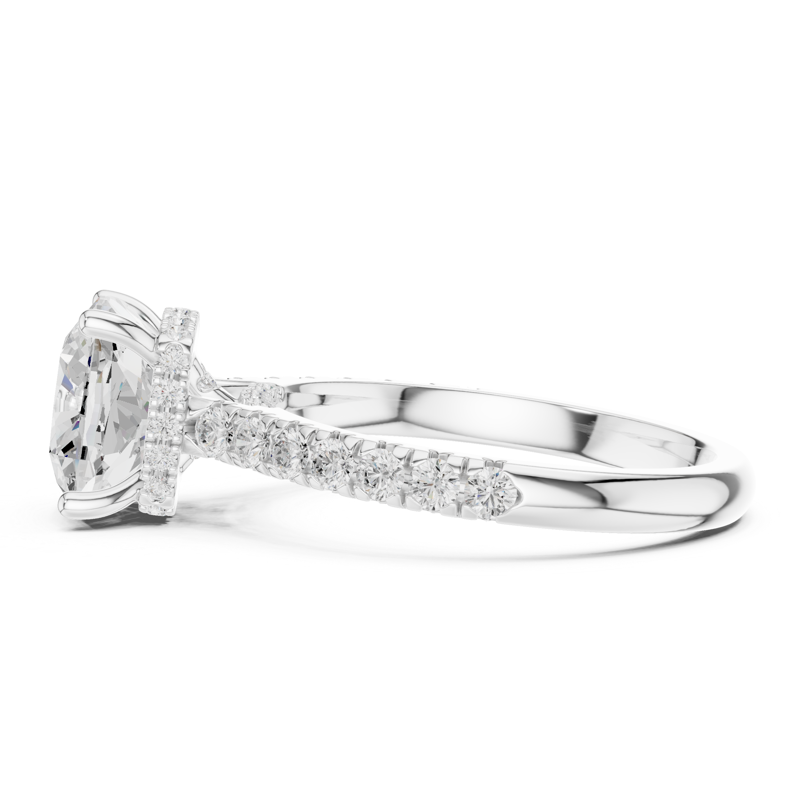Cushion Cut Hidden Halo Engagement Ring with Pavé Diamond Band