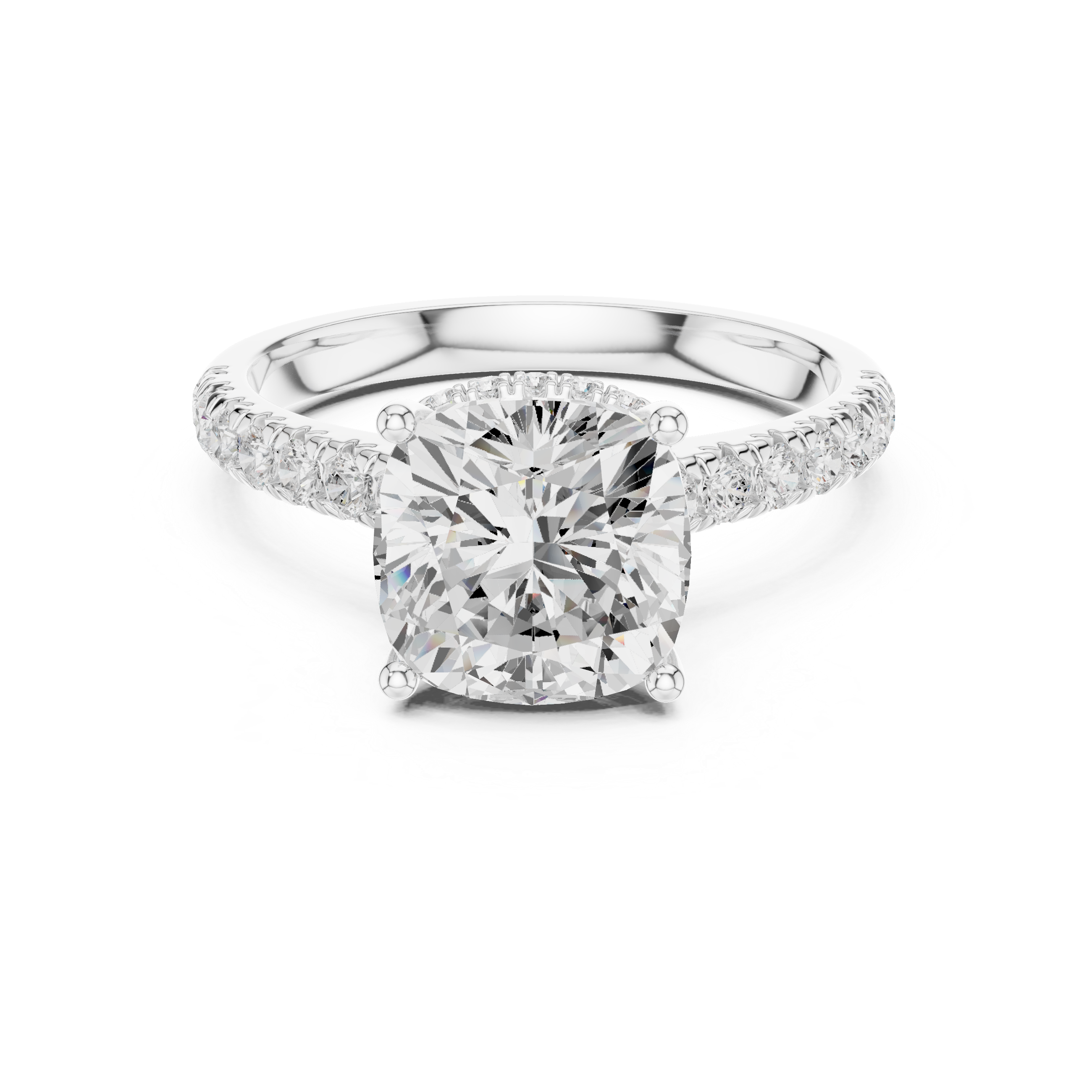 Cushion Cut Hidden Halo Engagement Ring with Pavé Diamond Band