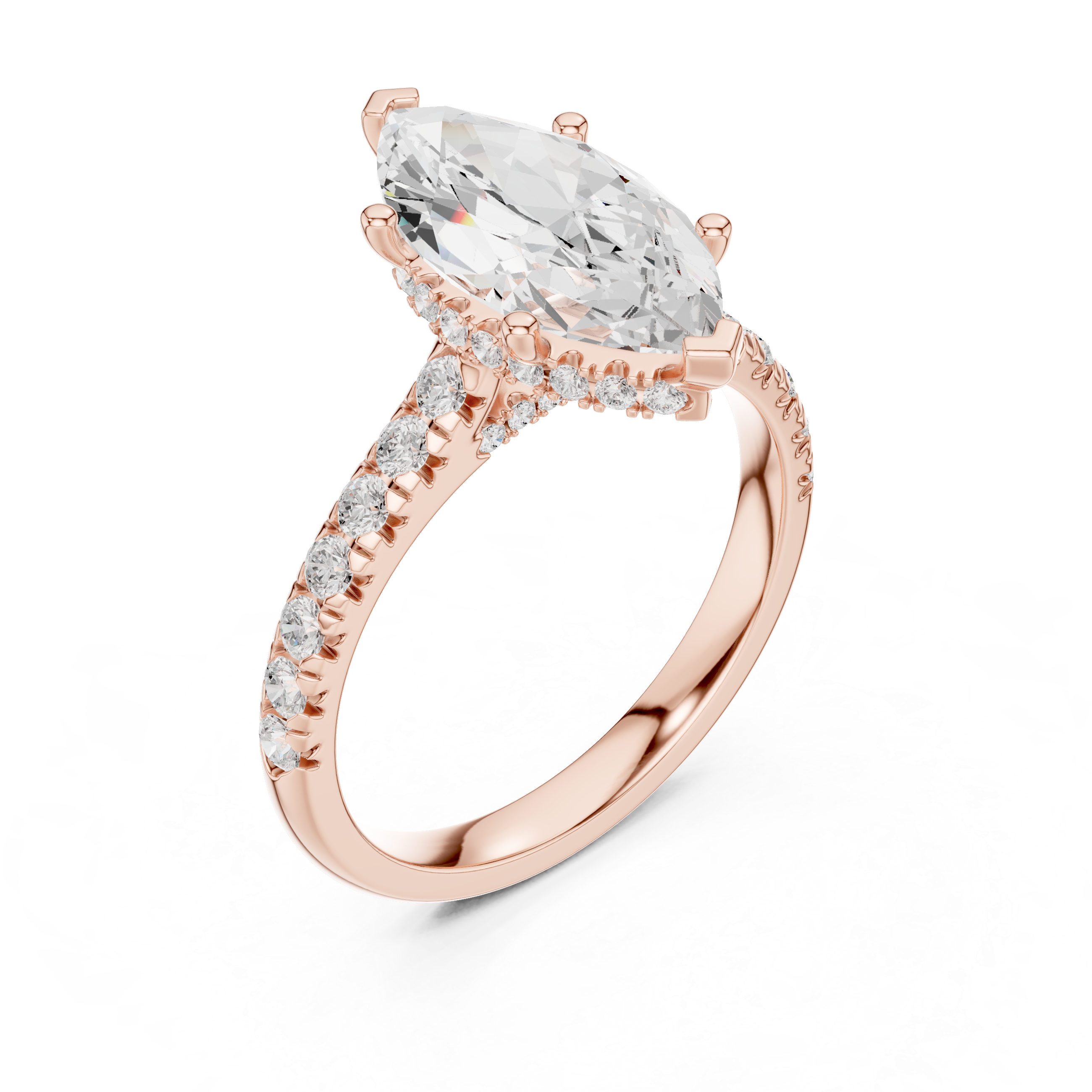 Marquise Cut Hidden Halo Engagement Ring with Pavé Diamond Band