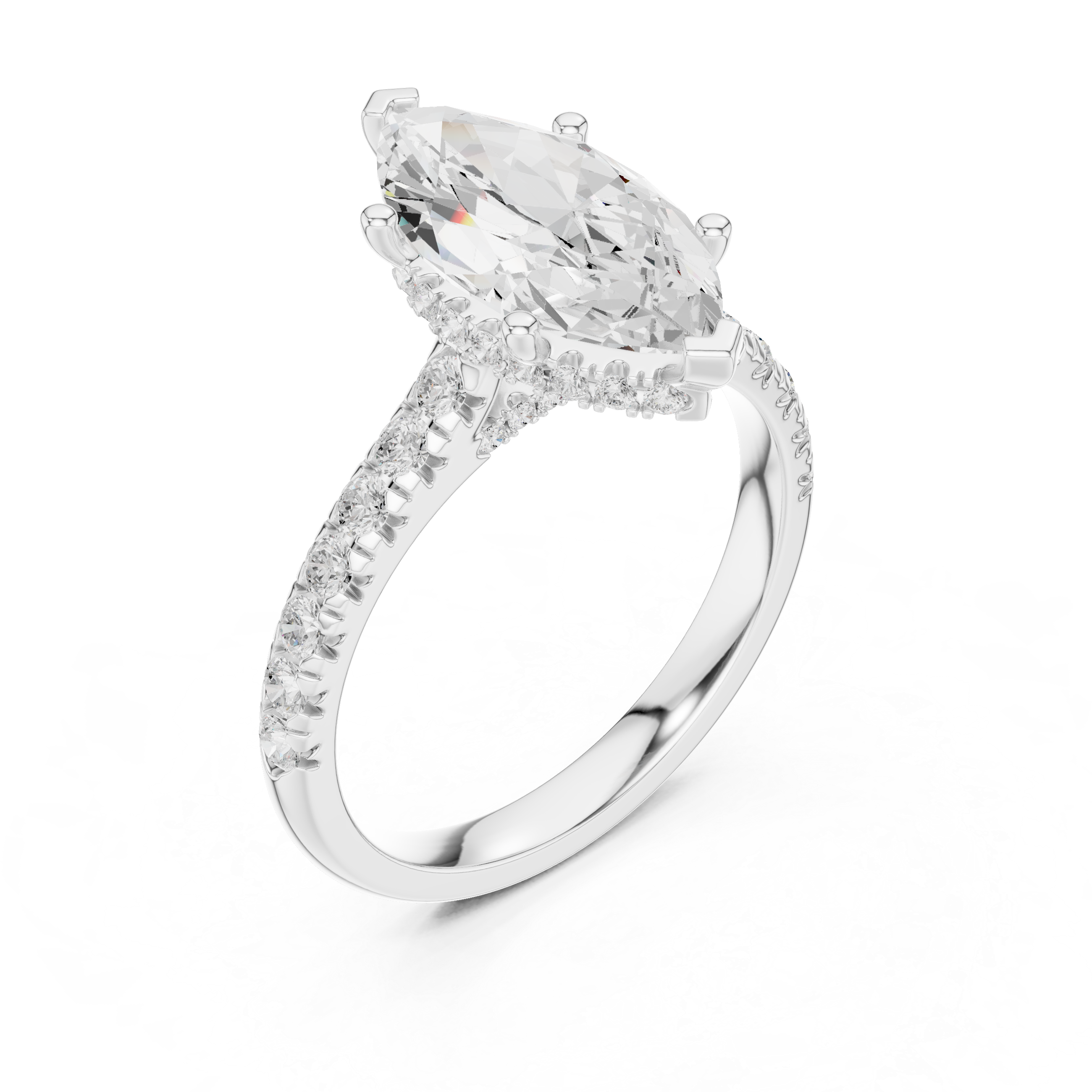 Marquise Cut Hidden Halo Engagement Ring with Pavé Diamond Band