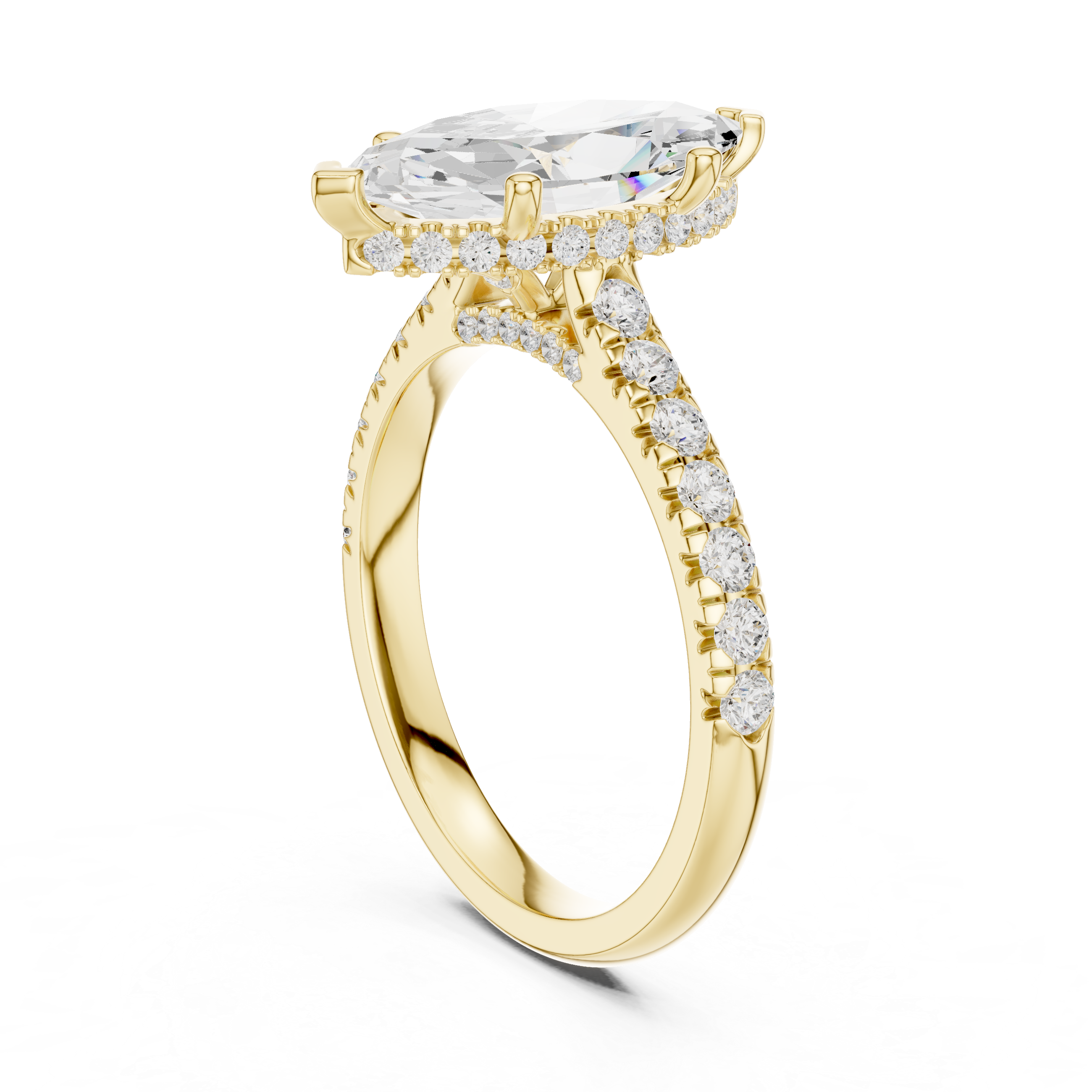 Marquise Cut Hidden Halo Engagement Ring with Pavé Diamond Band