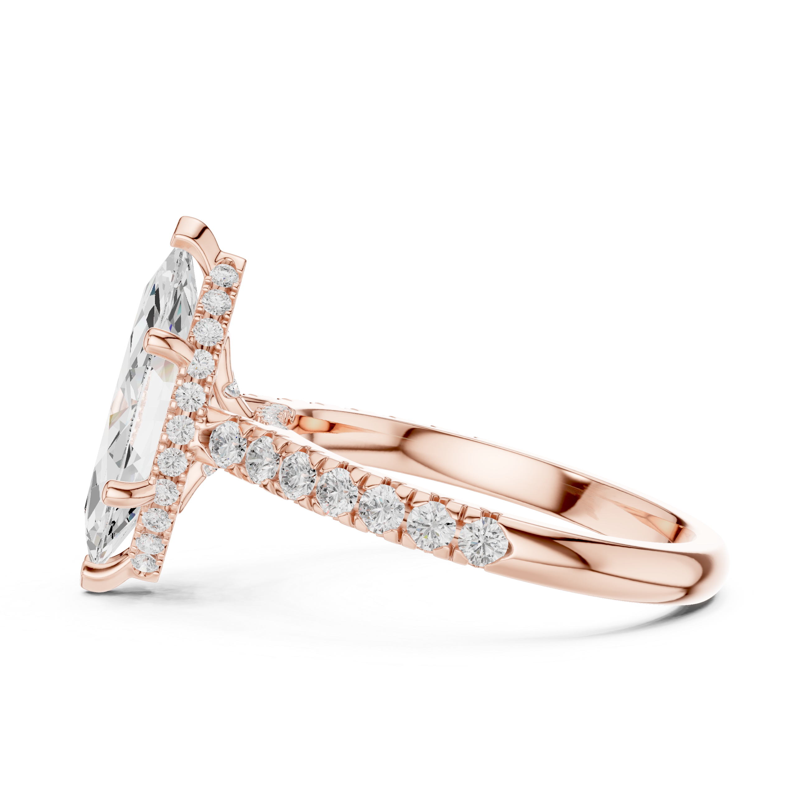 Marquise Cut Hidden Halo Engagement Ring with Pavé Diamond Band