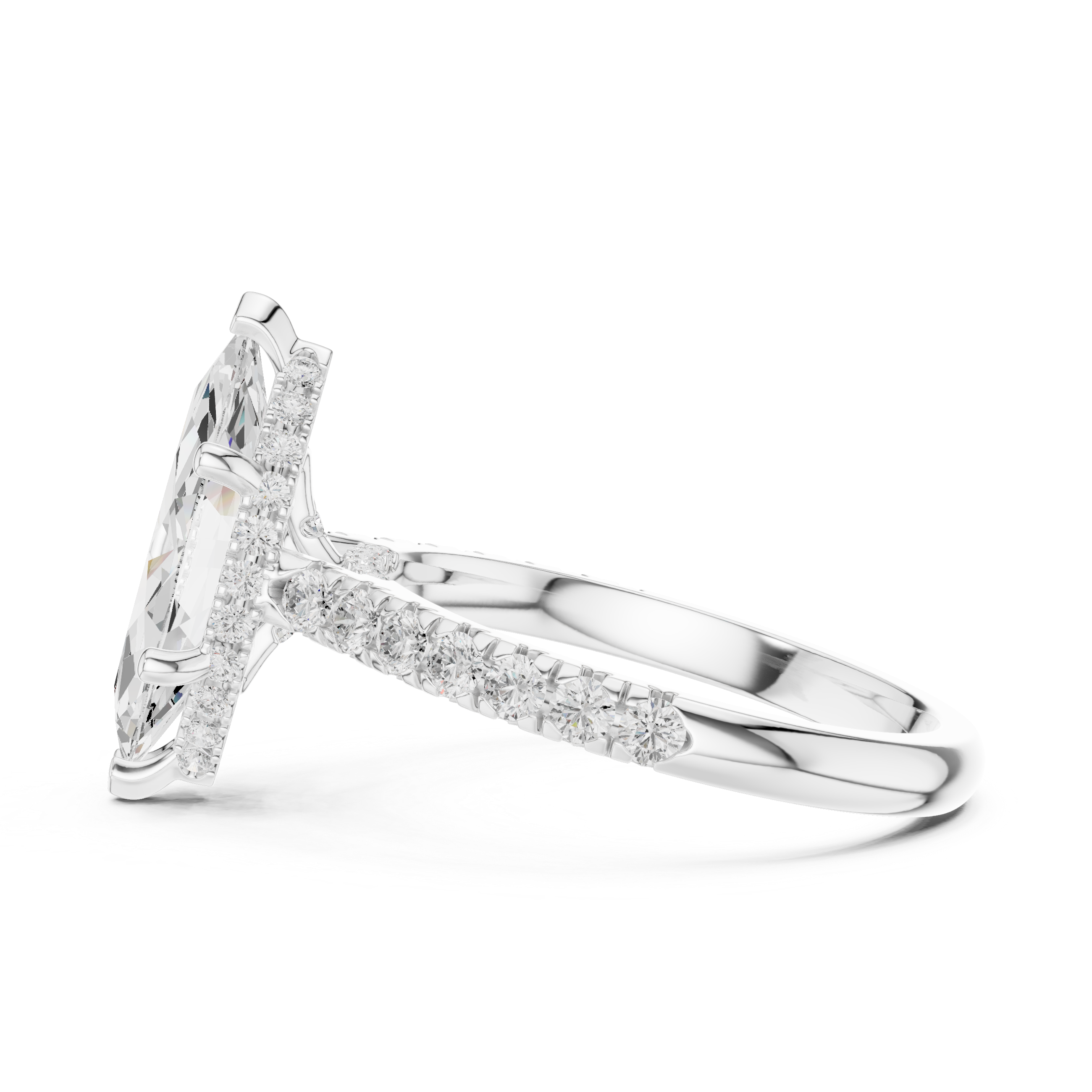 Marquise Cut Hidden Halo Engagement Ring with Pavé Diamond Band
