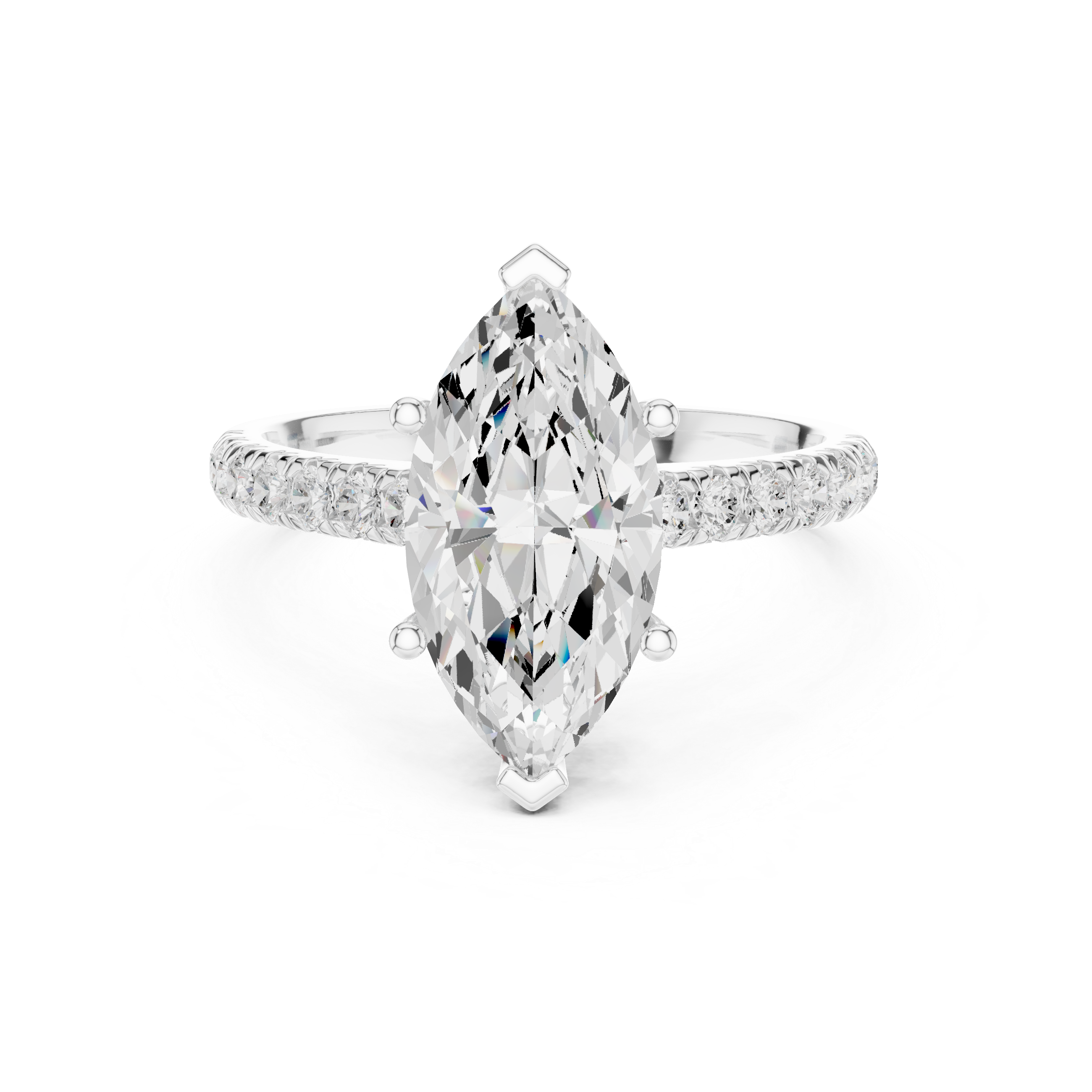 Marquise Cut Hidden Halo Engagement Ring with Pavé Diamond Band