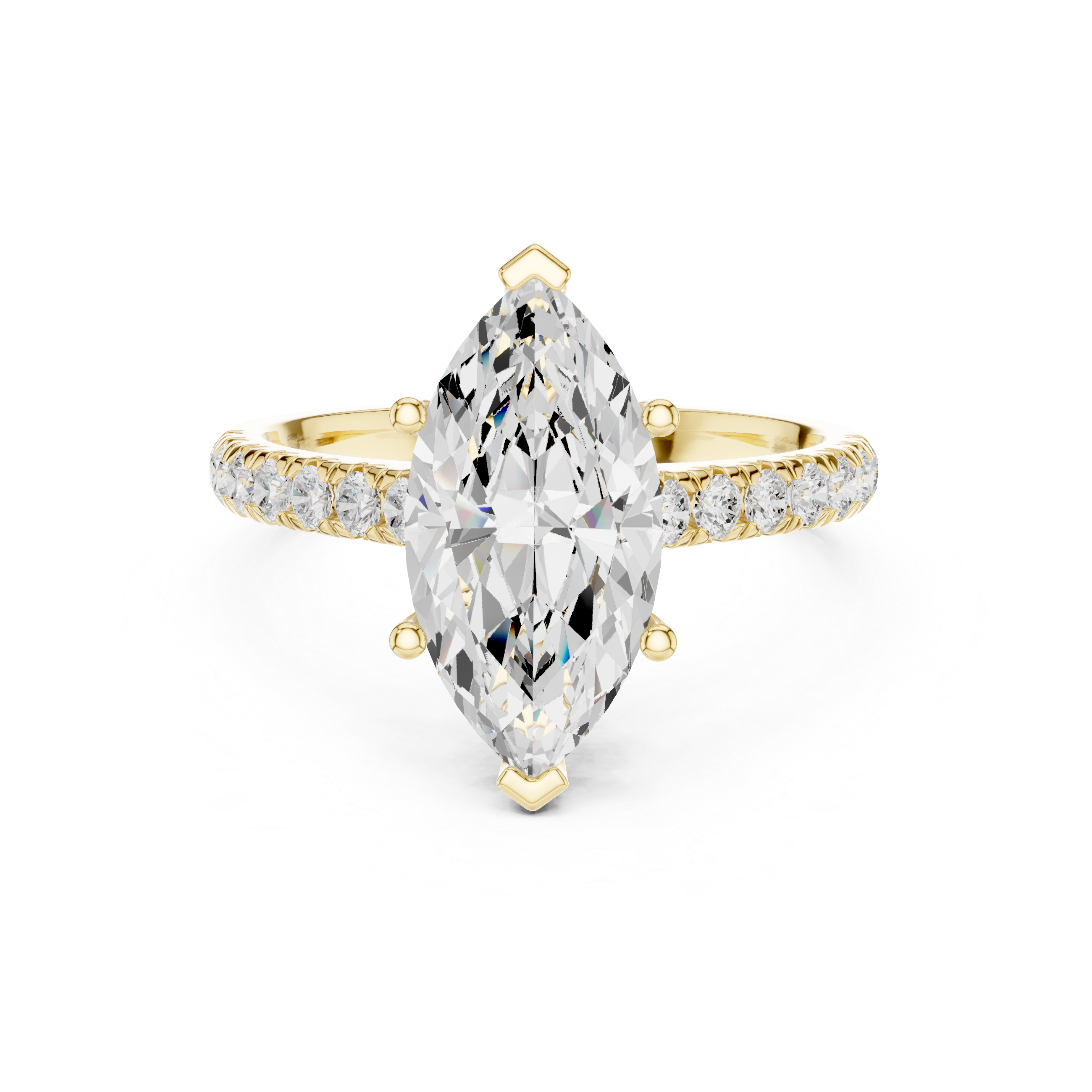 Marquise Cut Hidden Halo Engagement Ring with Pavé Diamond Band