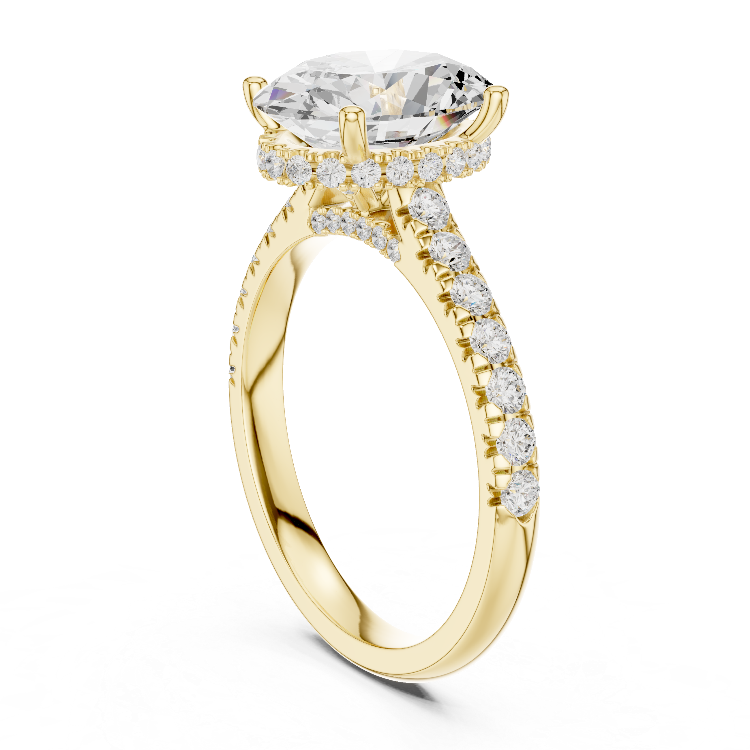 Oval Cut Hidden Halo Engagement Ring with Pavé Diamond Band