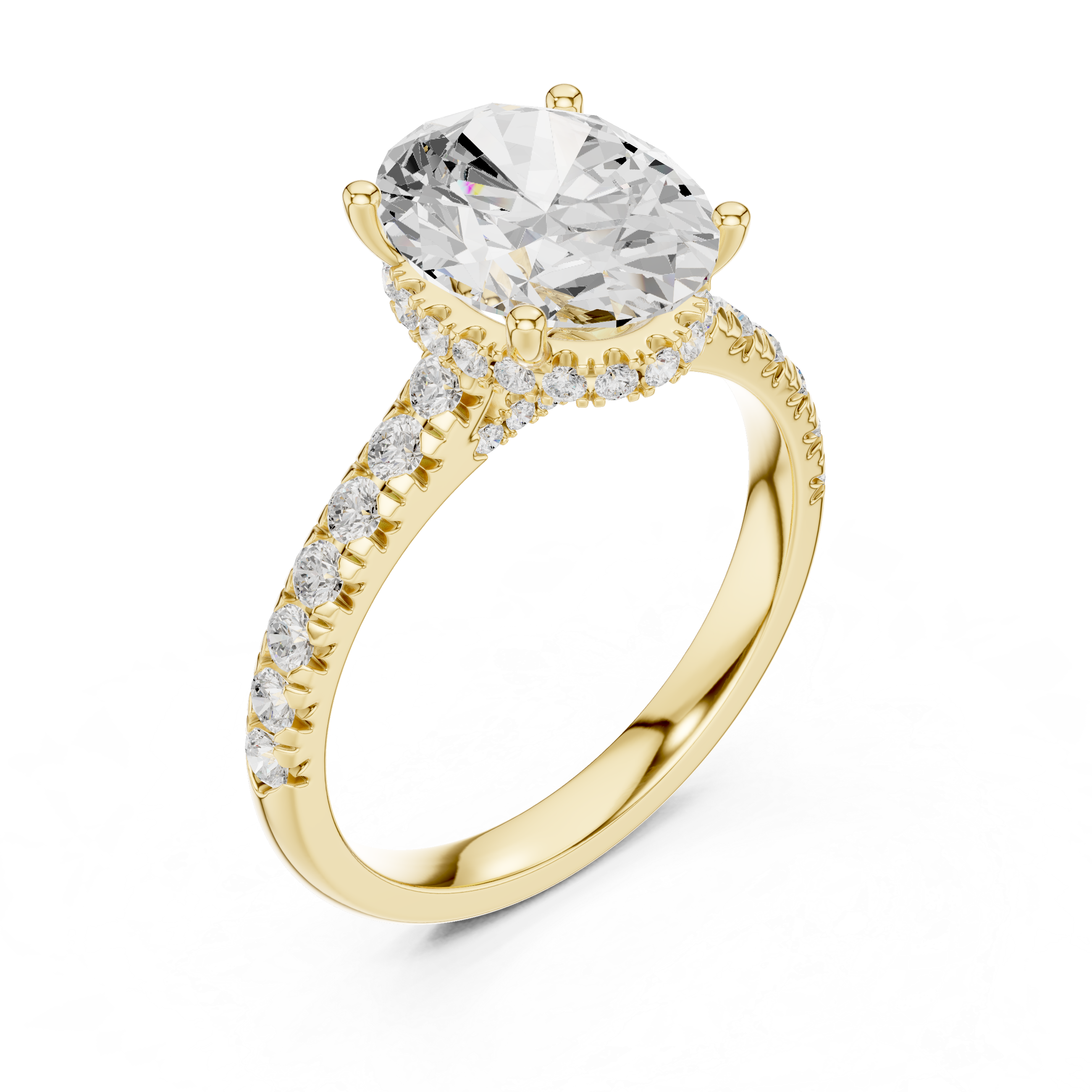 Oval Cut Hidden Halo Engagement Ring with Pavé Diamond Band