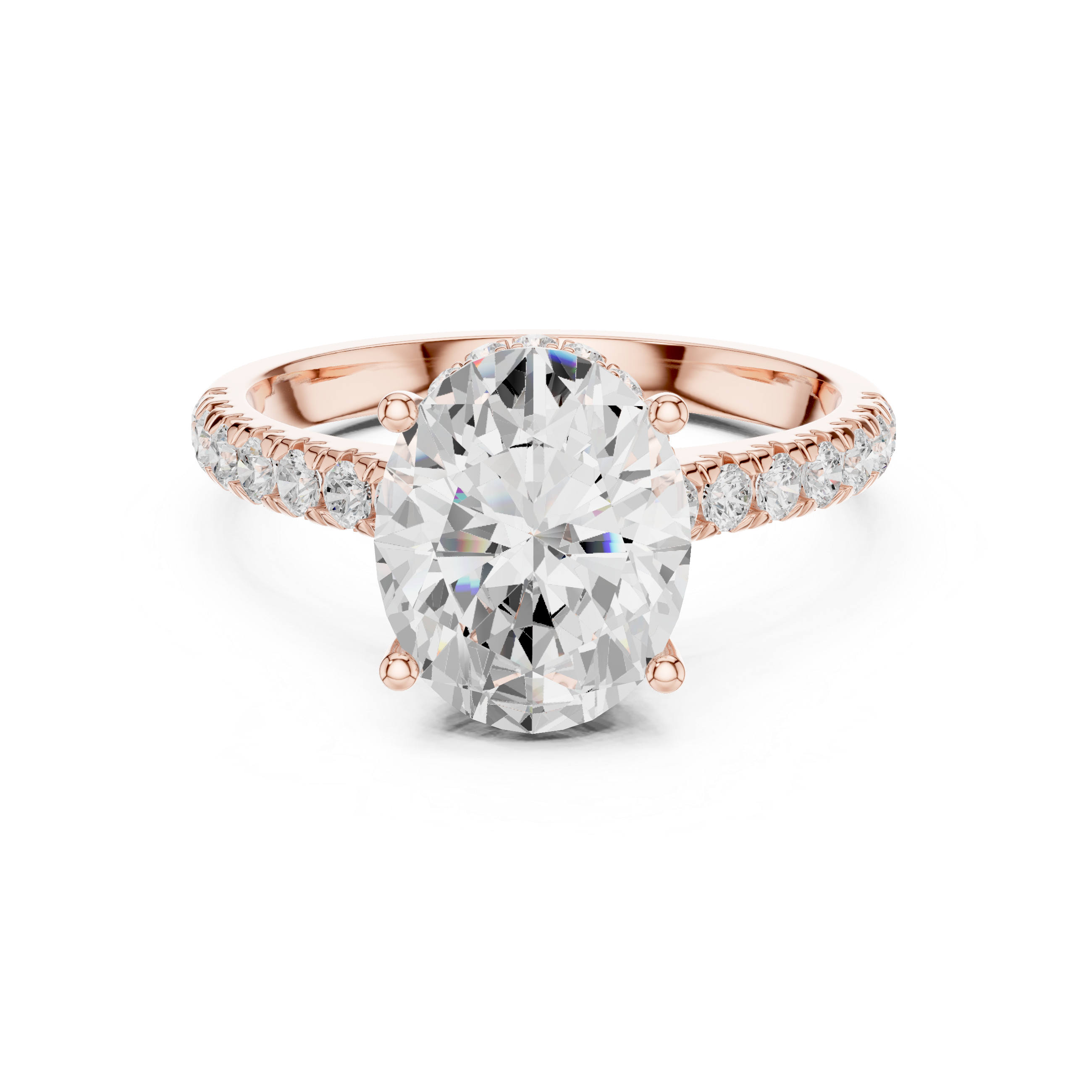 Oval Cut Hidden Halo Engagement Ring with Pavé Diamond Band