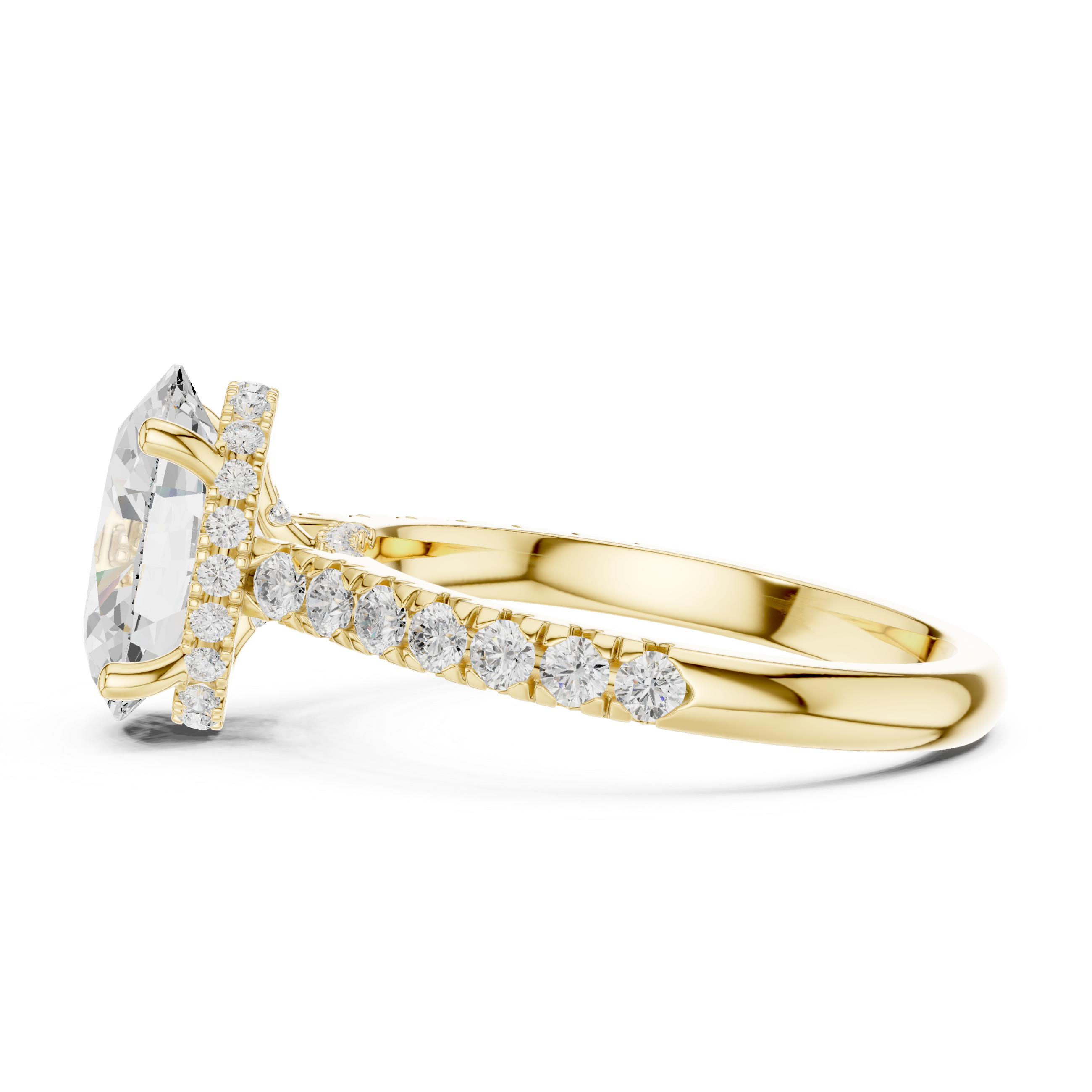 Oval Cut Hidden Halo Engagement Ring with Pavé Diamond Band