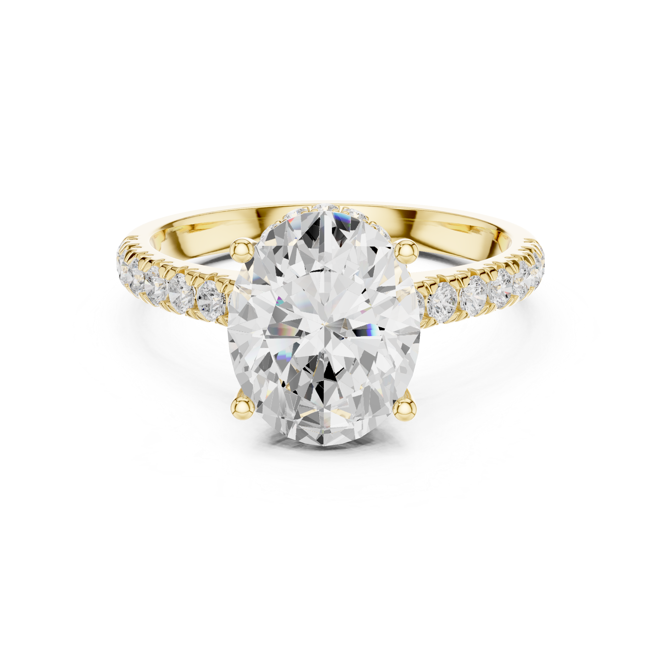 Oval Cut Hidden Halo Engagement Ring with Pavé Diamond Band