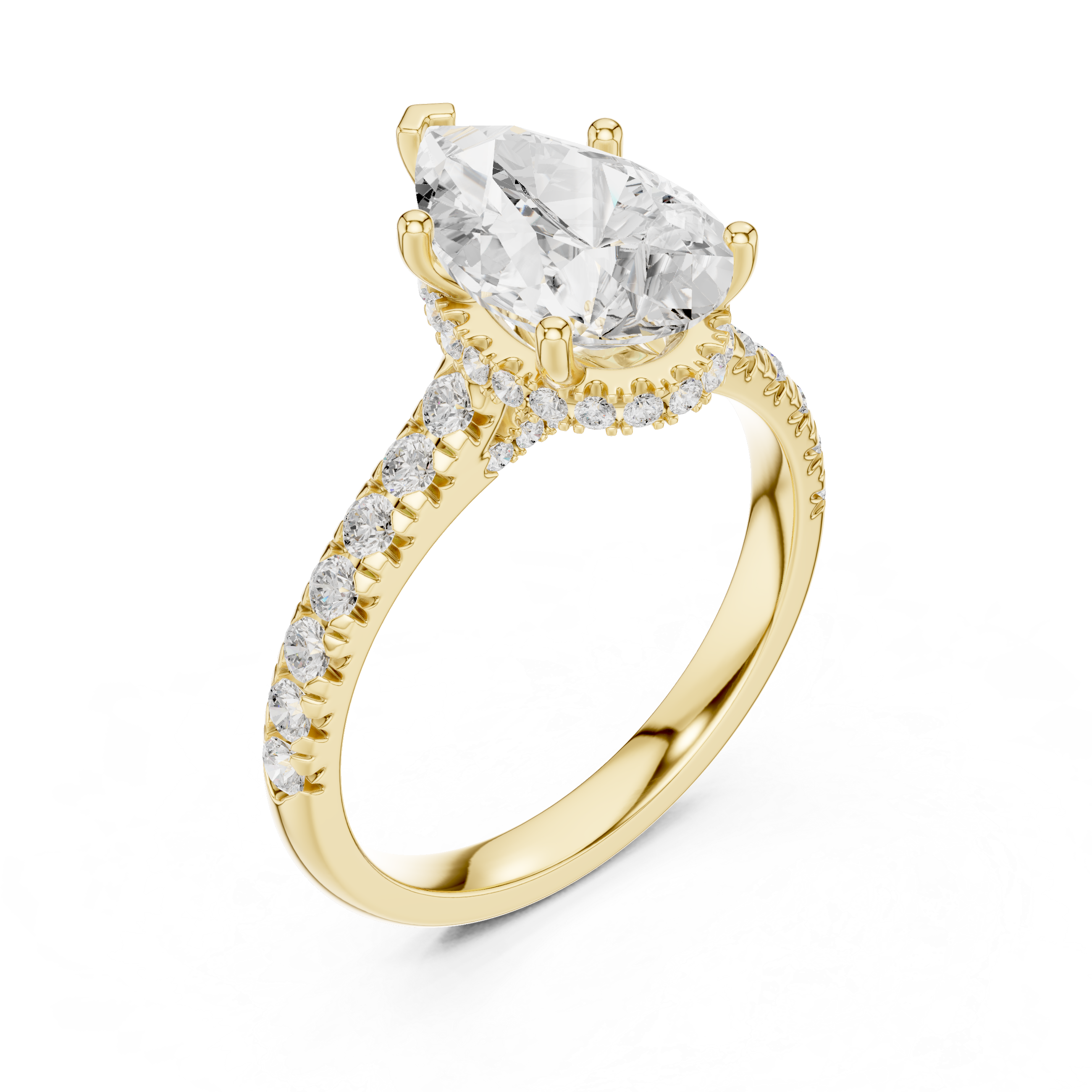 Pear Cut Hidden Halo Engagement Ring with Pavé Diamond Band
