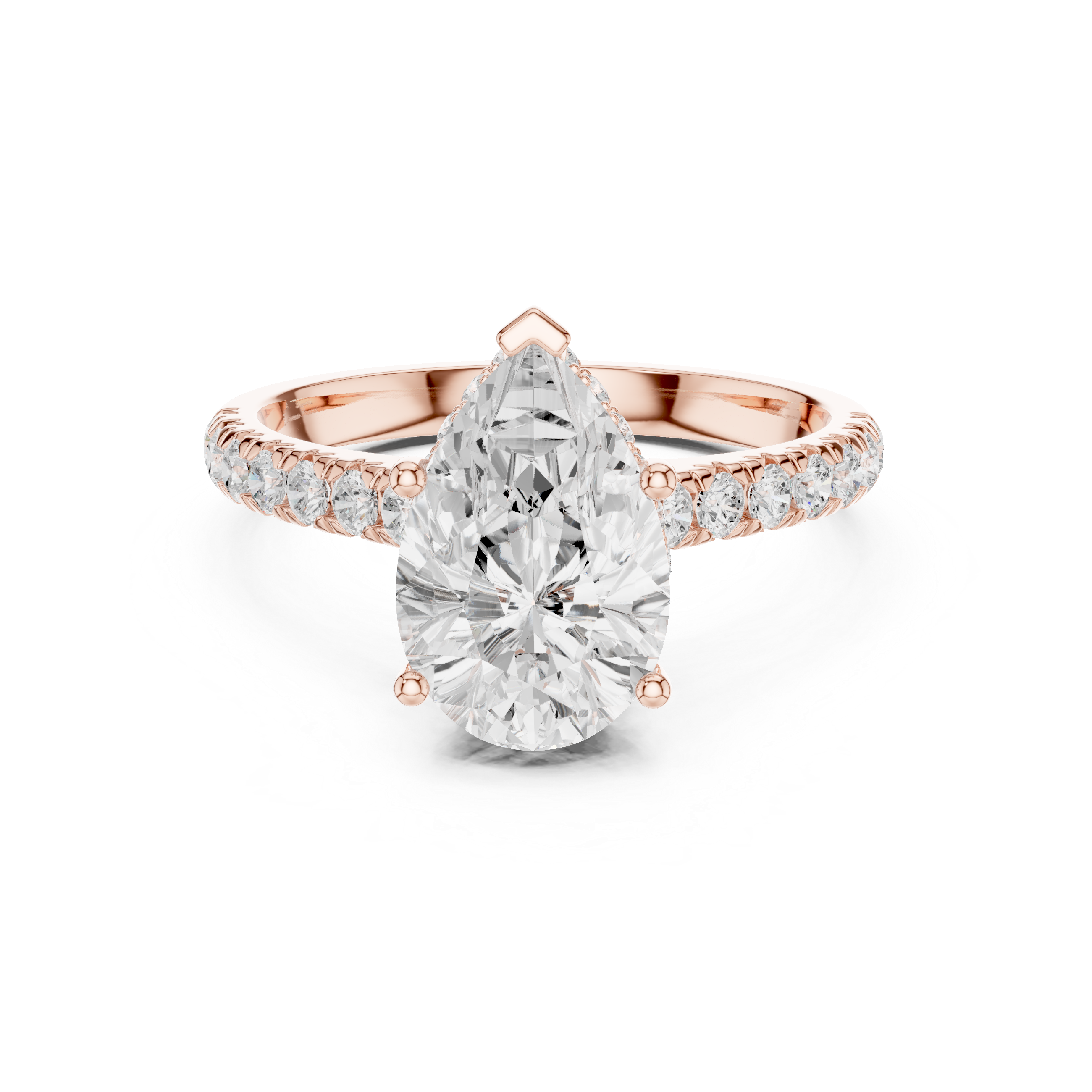 Pear Cut Hidden Halo Engagement Ring with Pavé Diamond Band