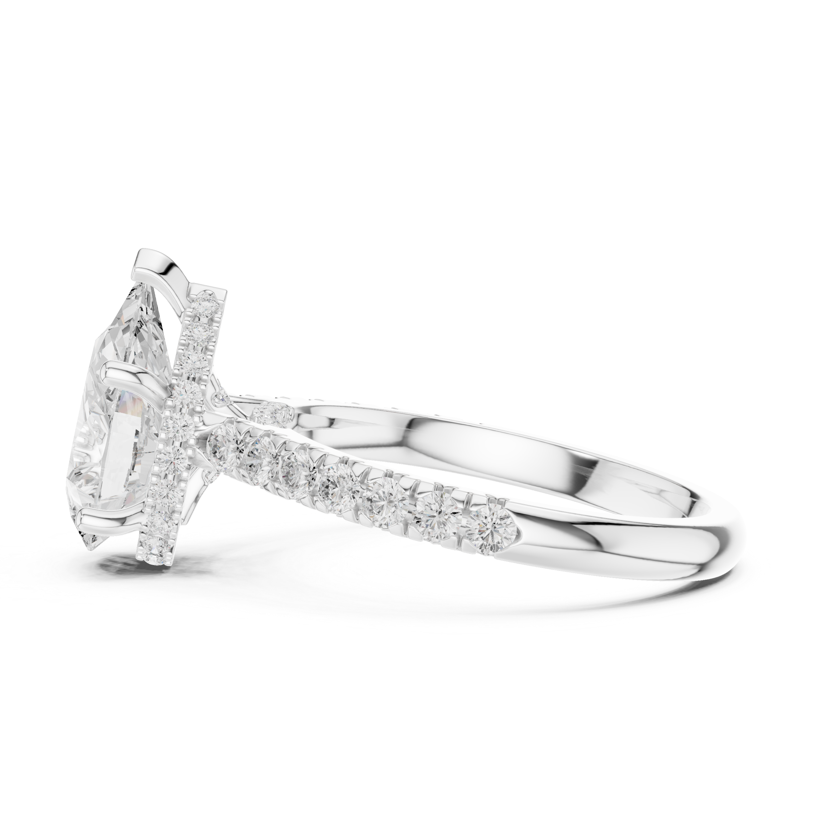 Pear Cut Hidden Halo Engagement Ring with Pavé Diamond Band