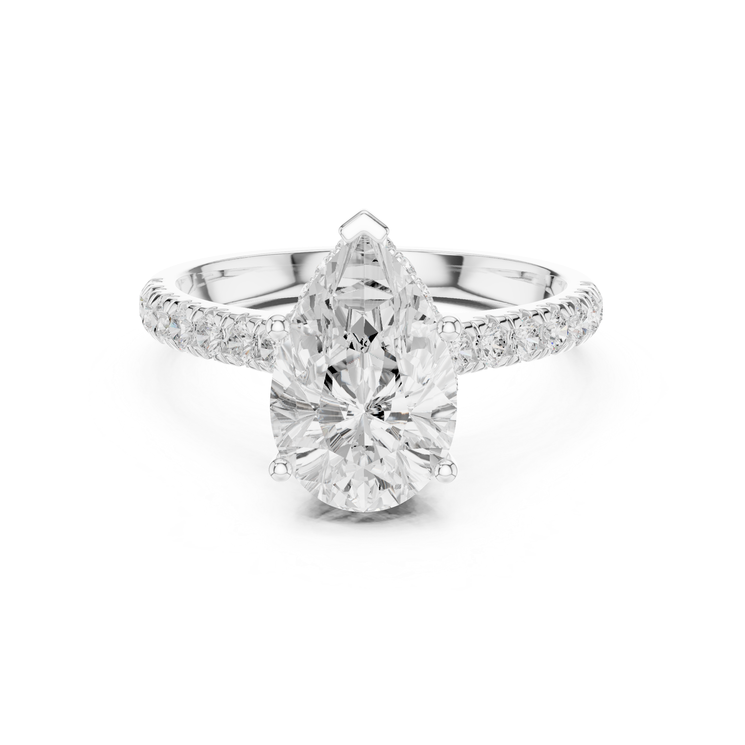 Pear Cut Hidden Halo Engagement Ring with Pavé Diamond Band