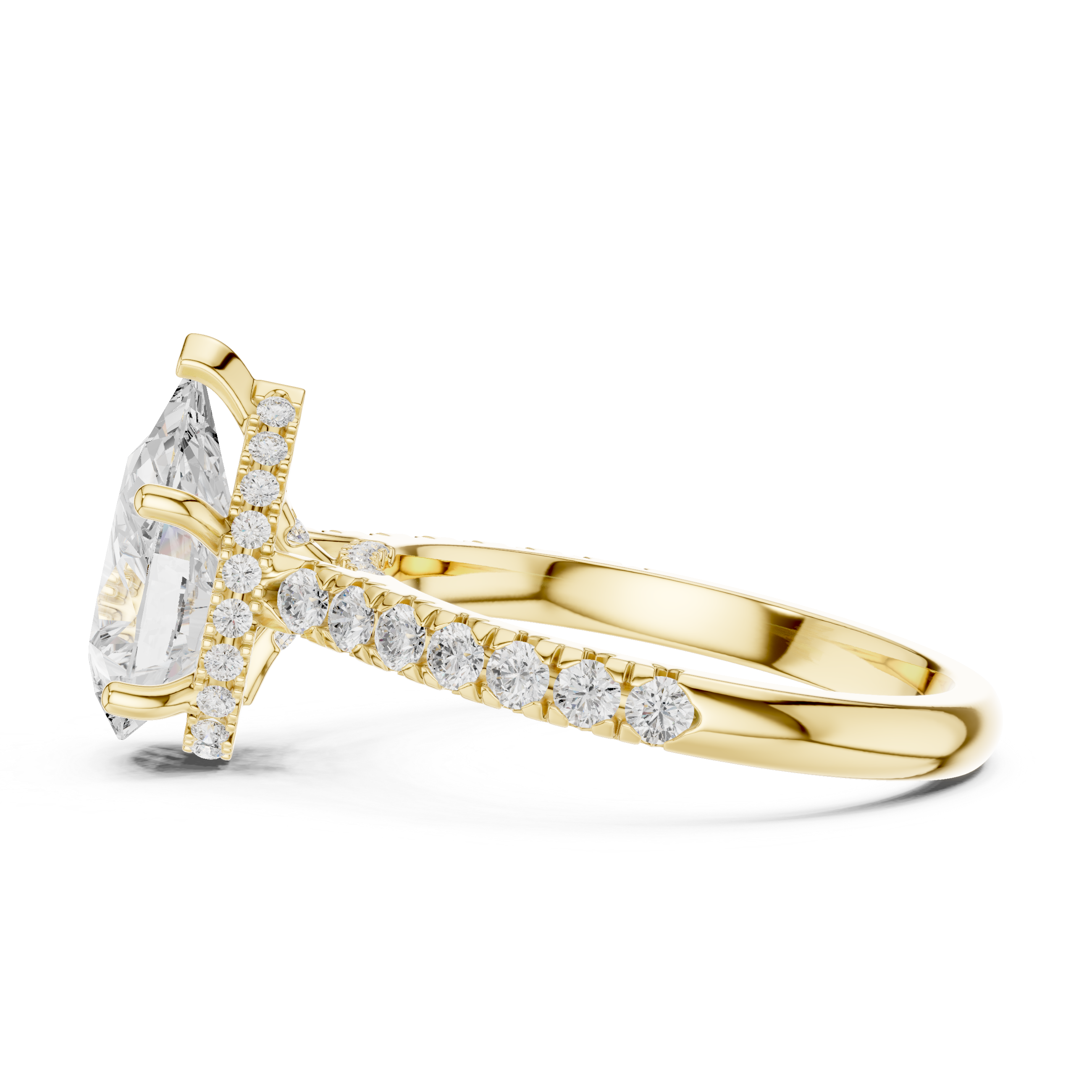Pear Cut Hidden Halo Engagement Ring with Pavé Diamond Band