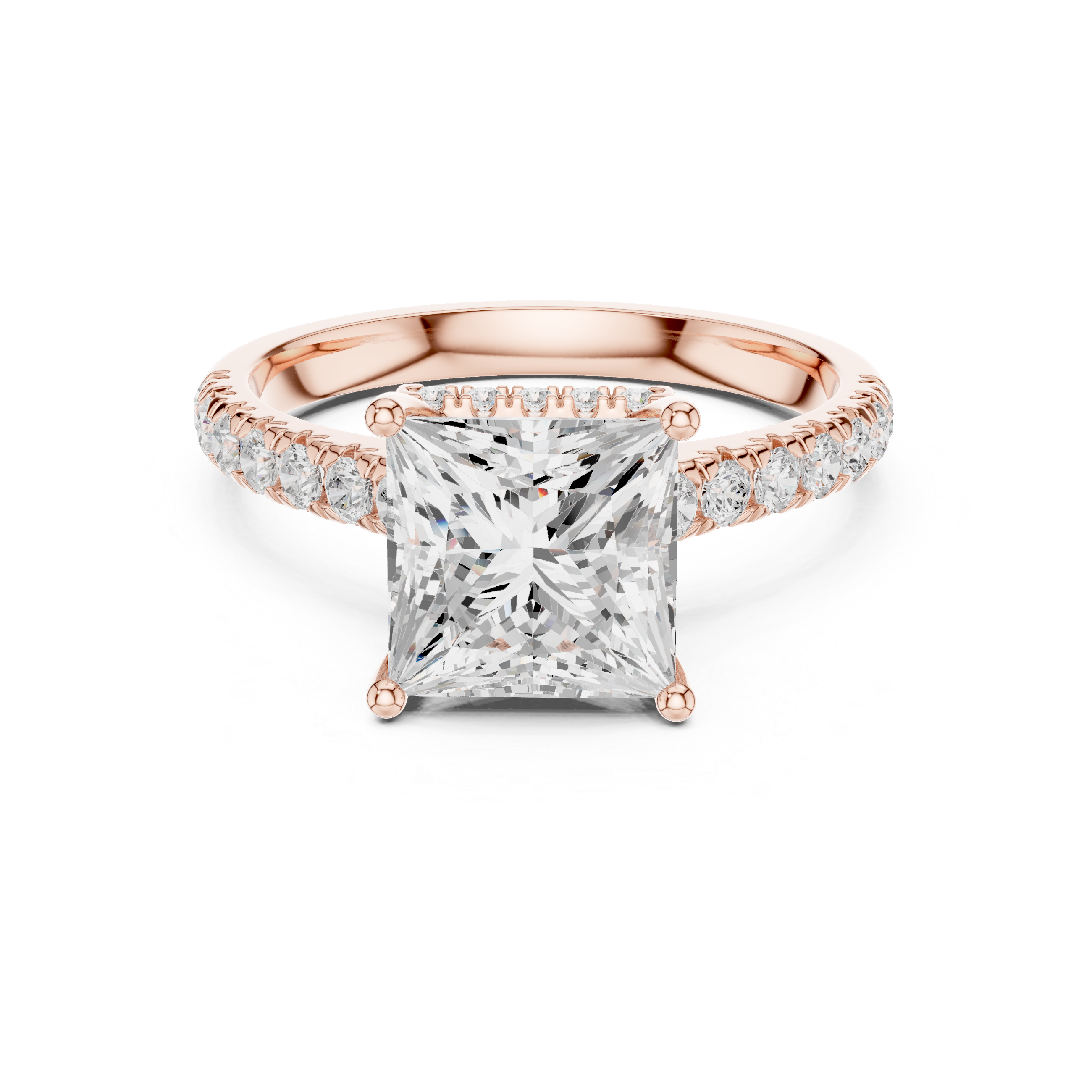 Princess Cut Hidden Halo Engagement Ring with Pavé Diamond Band