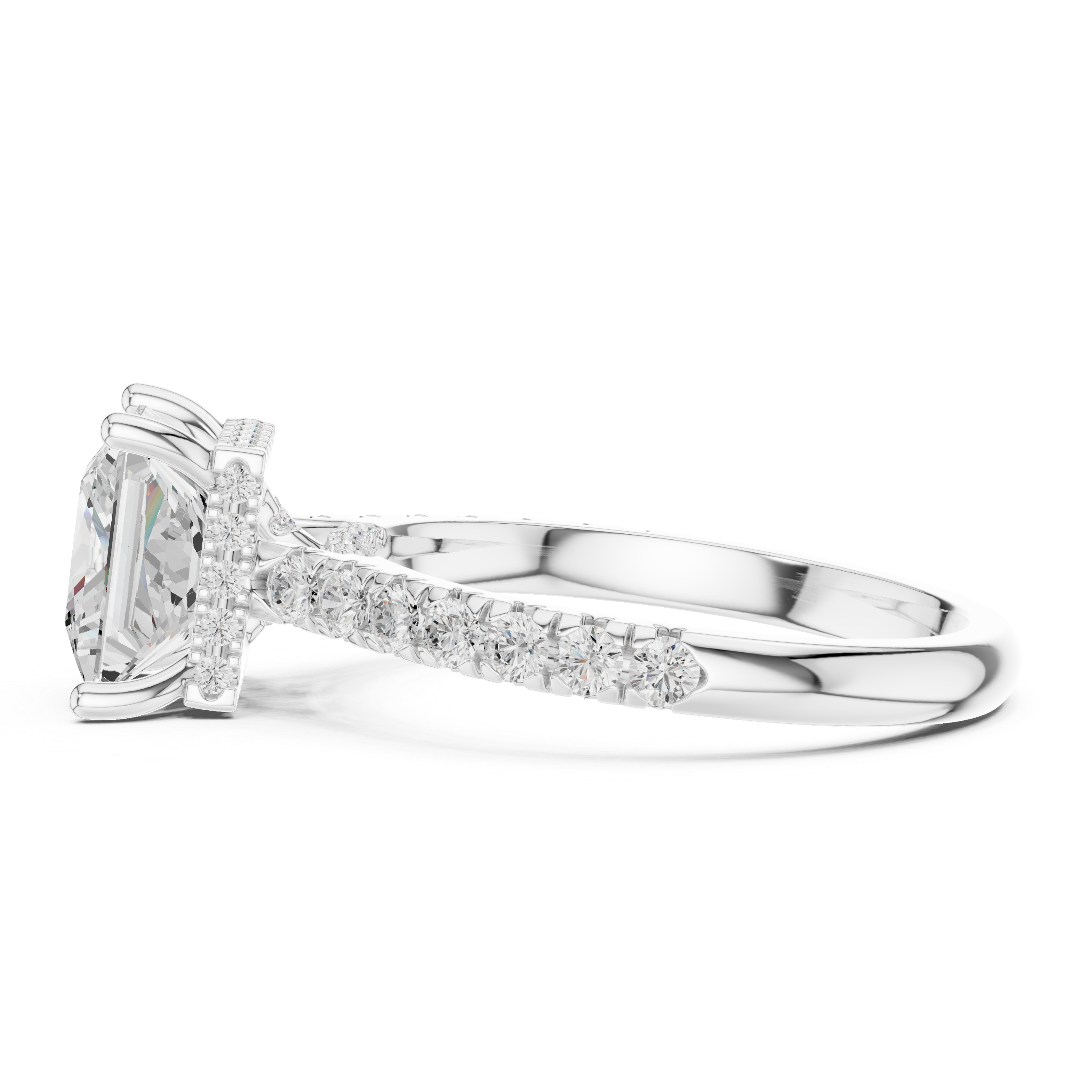 Princess Cut Hidden Halo Engagement Ring with Pavé Diamond Band