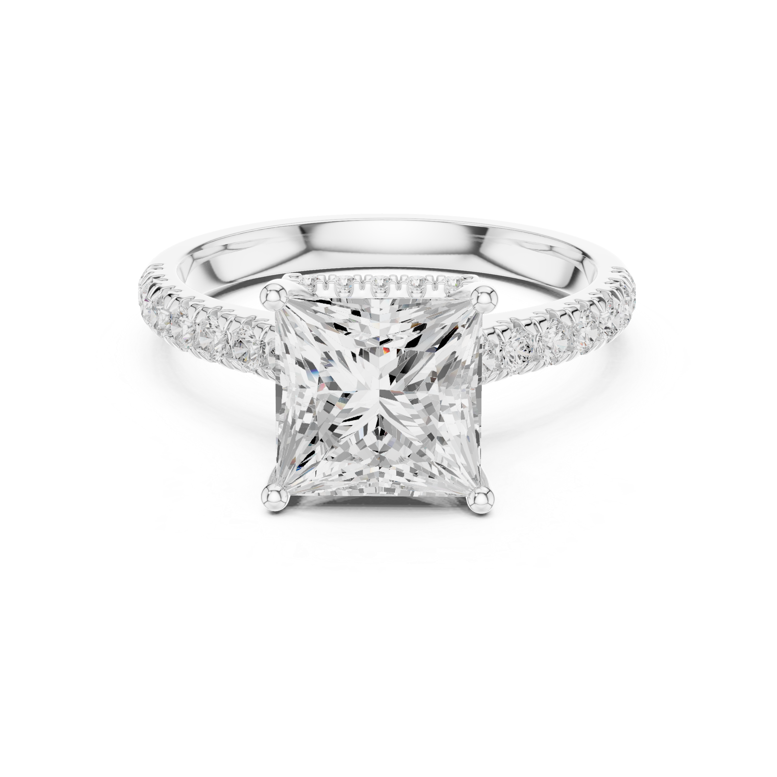 Princess Cut Hidden Halo Engagement Ring with Pavé Diamond Band