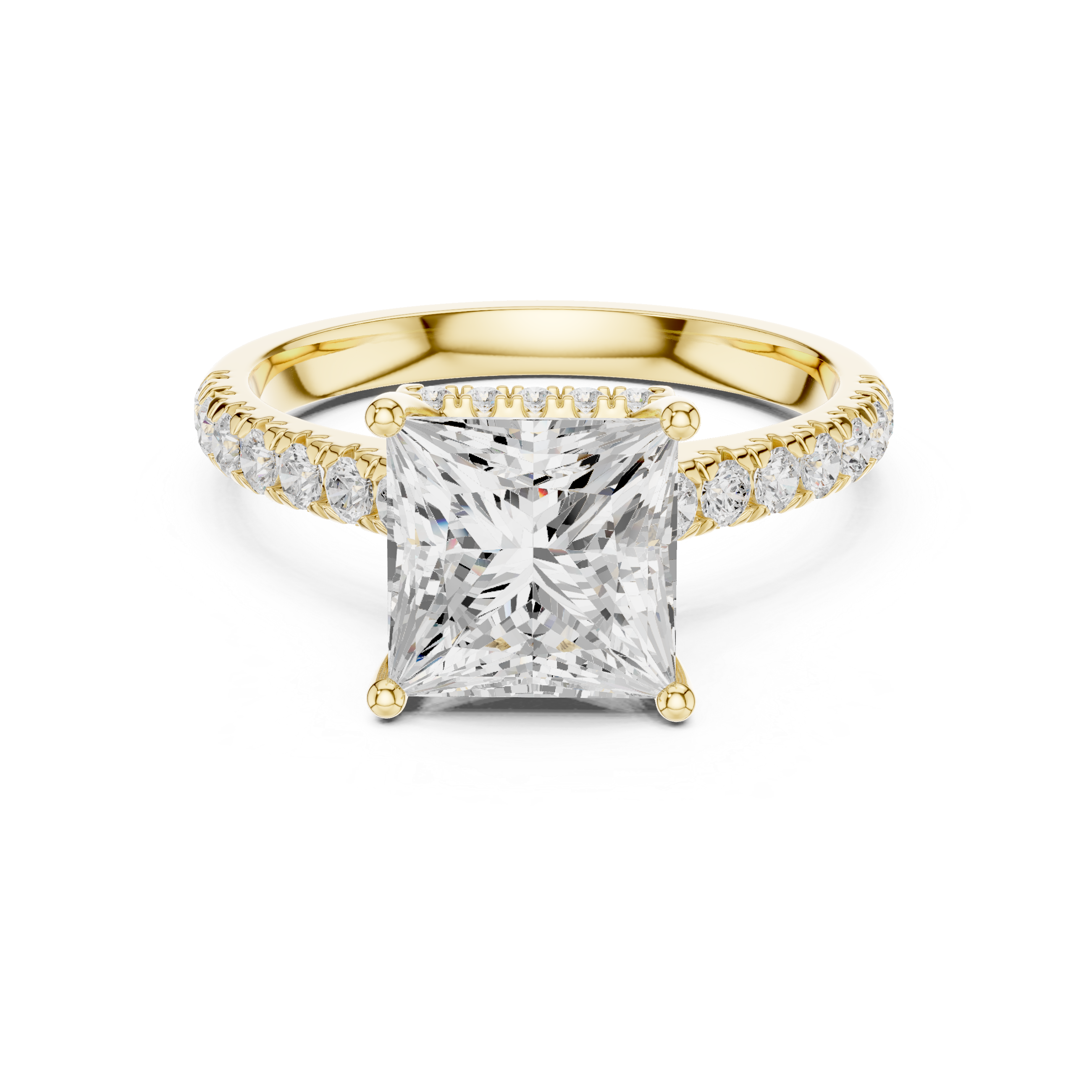 Princess Cut Hidden Halo Engagement Ring with Pavé Diamond Band