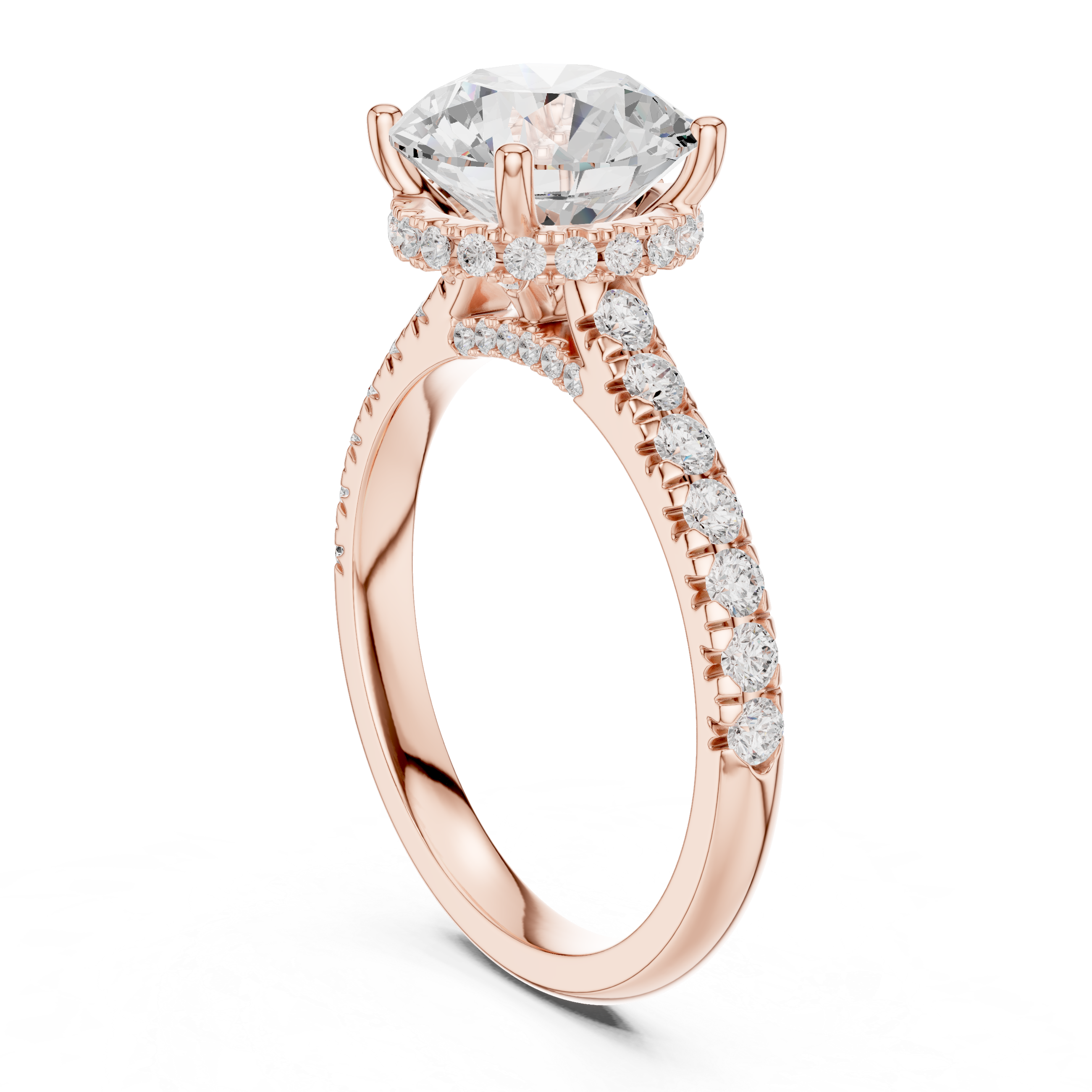 Round Brilliant Hidden Halo Engagement Ring with Pavé Diamond Band