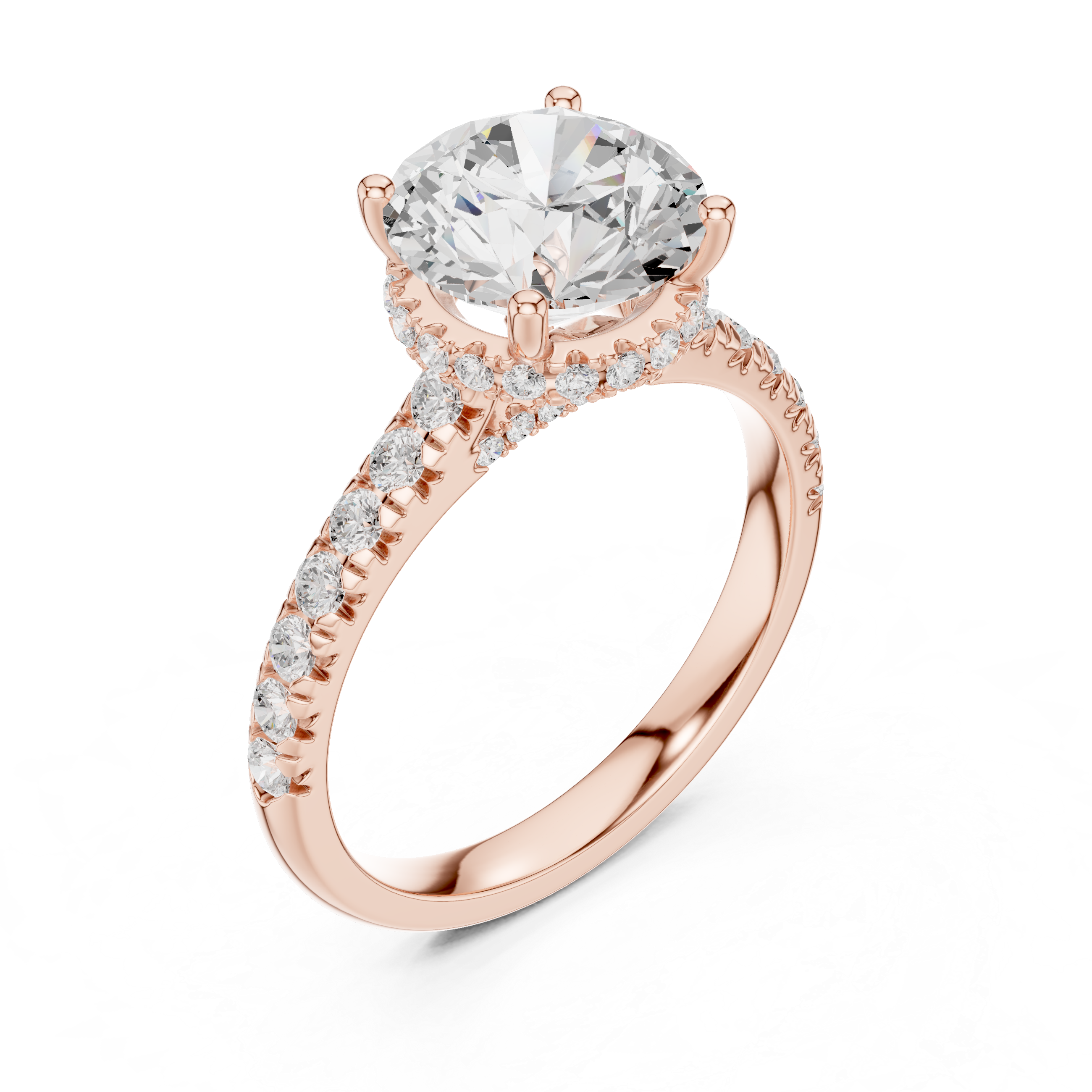 Round Brilliant Hidden Halo Engagement Ring with Pavé Diamond Band