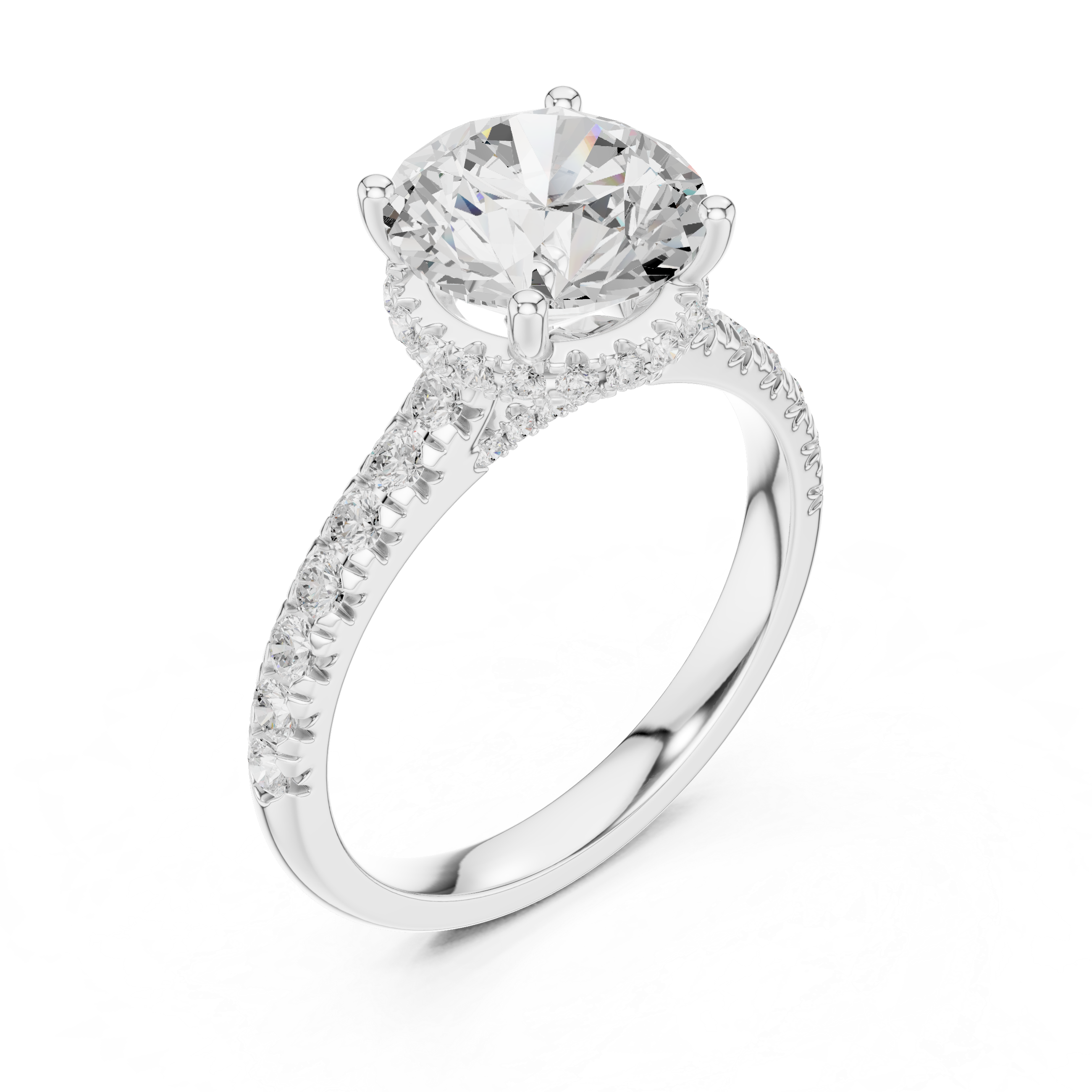 Round Brilliant Hidden Halo Engagement Ring with Pavé Diamond Band