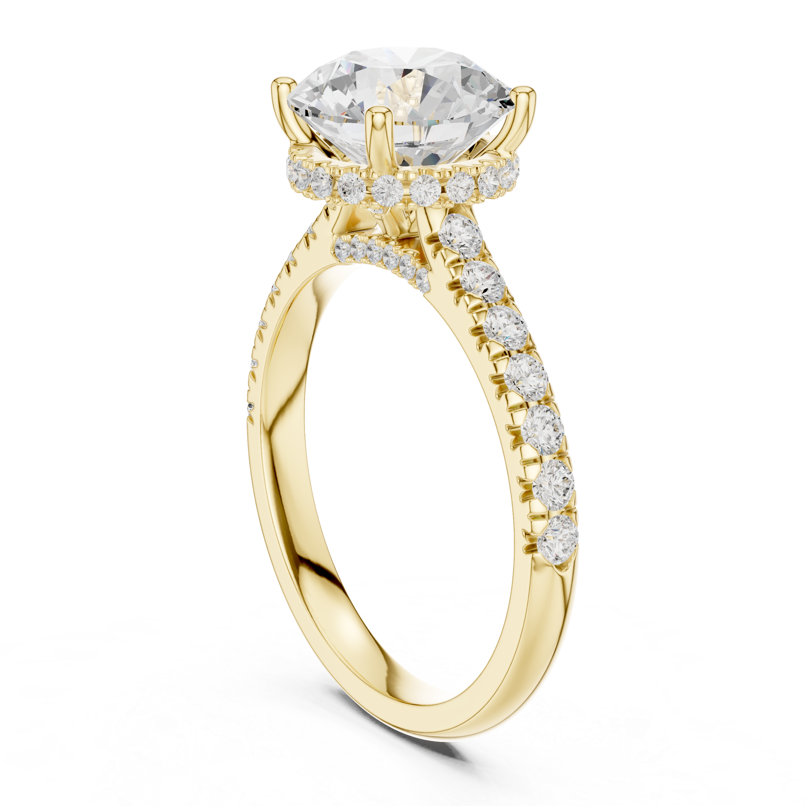 Round Brilliant Hidden Halo Engagement Ring with Pavé Diamond Band