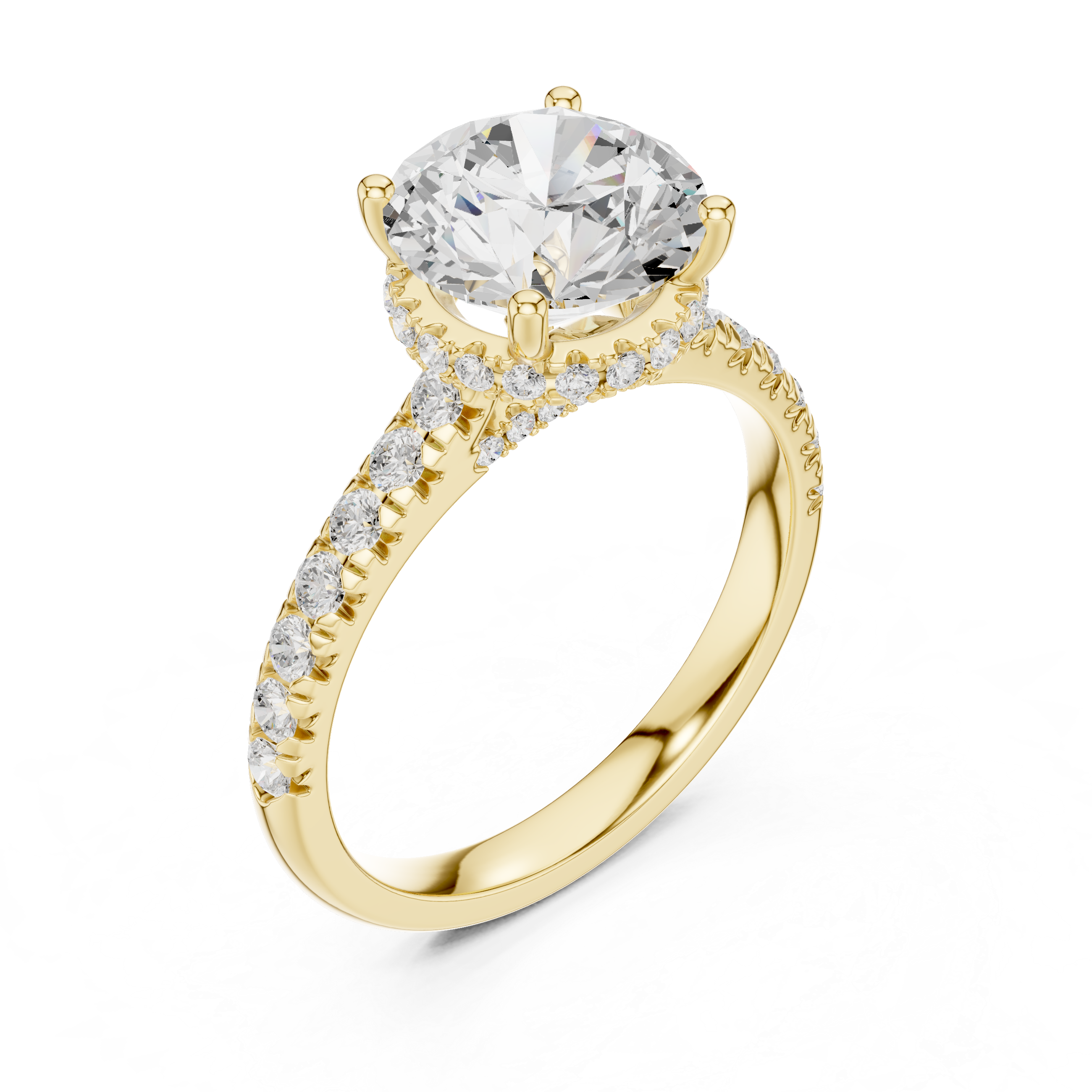 Round Brilliant Hidden Halo Engagement Ring with Pavé Diamond Band