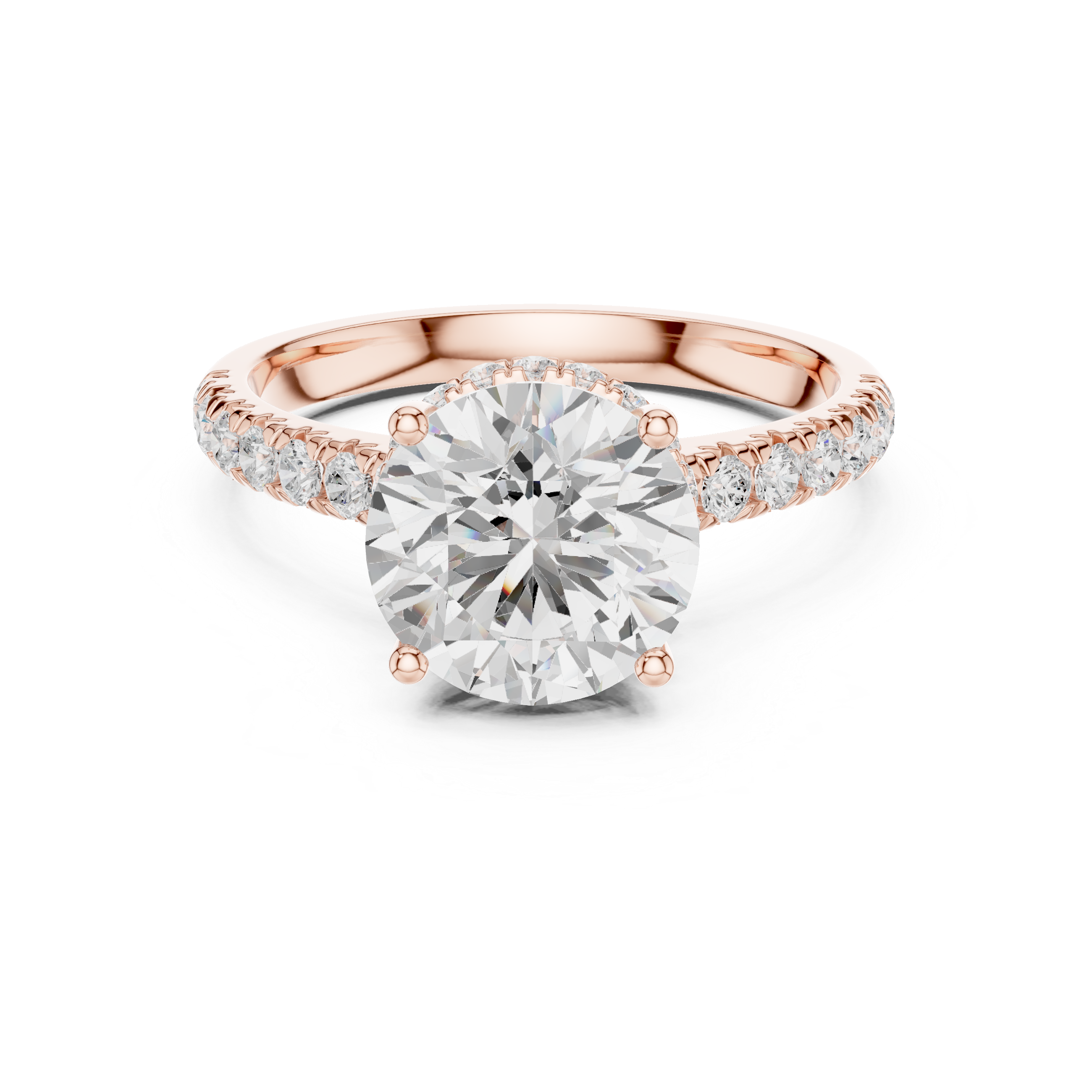 Round Brilliant Hidden Halo Engagement Ring with Pavé Diamond Band