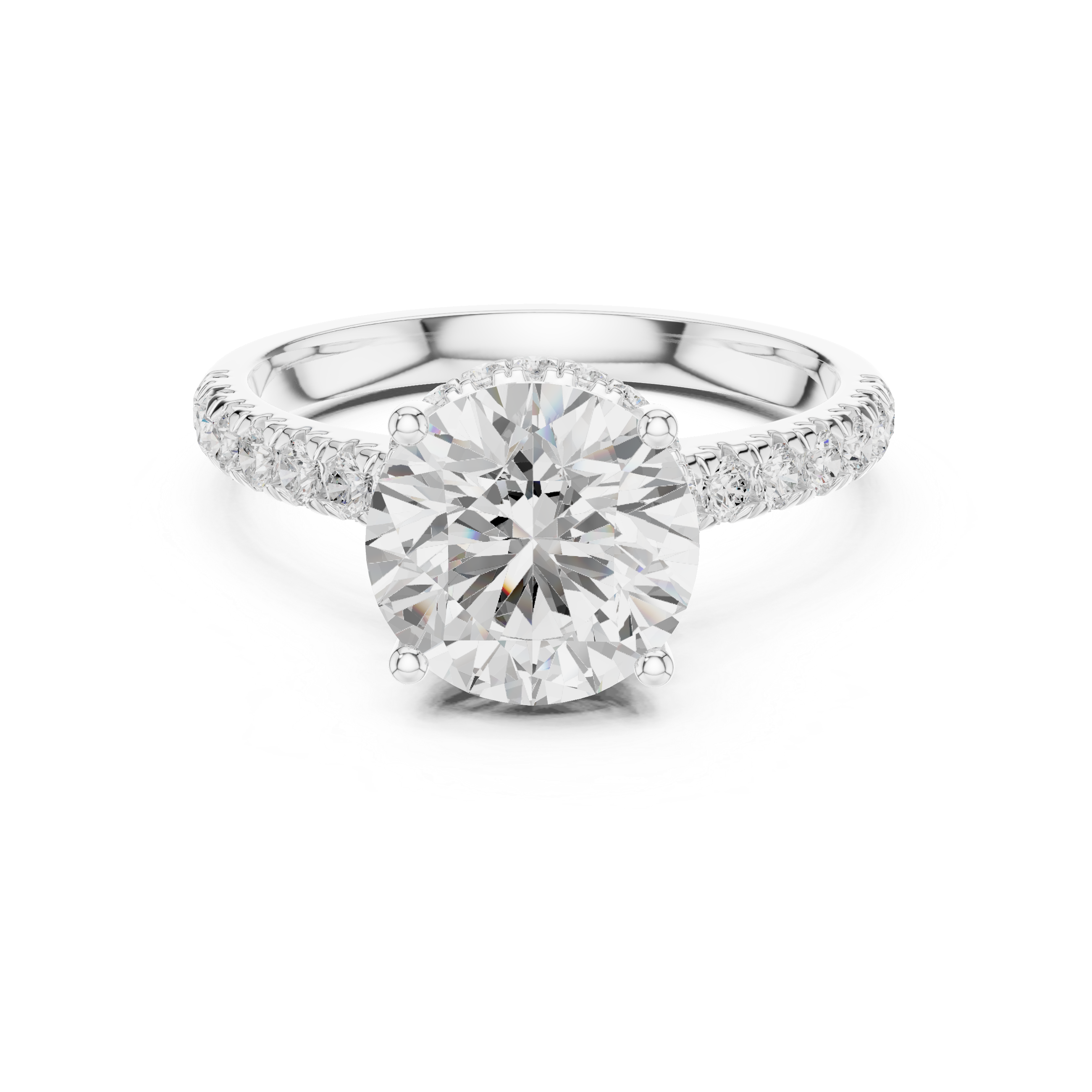 Round Brilliant Hidden Halo Engagement Ring with Pavé Diamond Band
