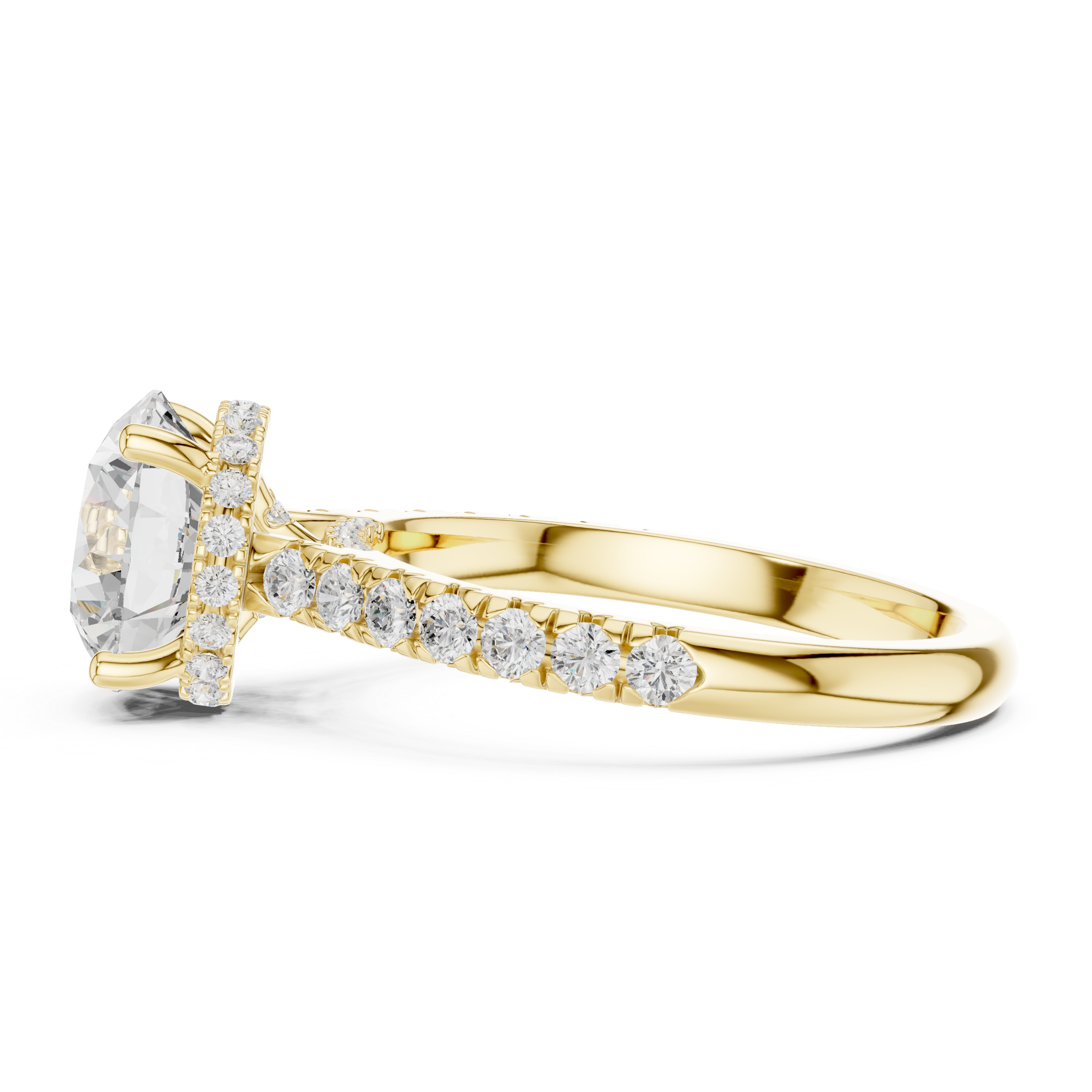 Round Brilliant Hidden Halo Engagement Ring with Pavé Diamond Band