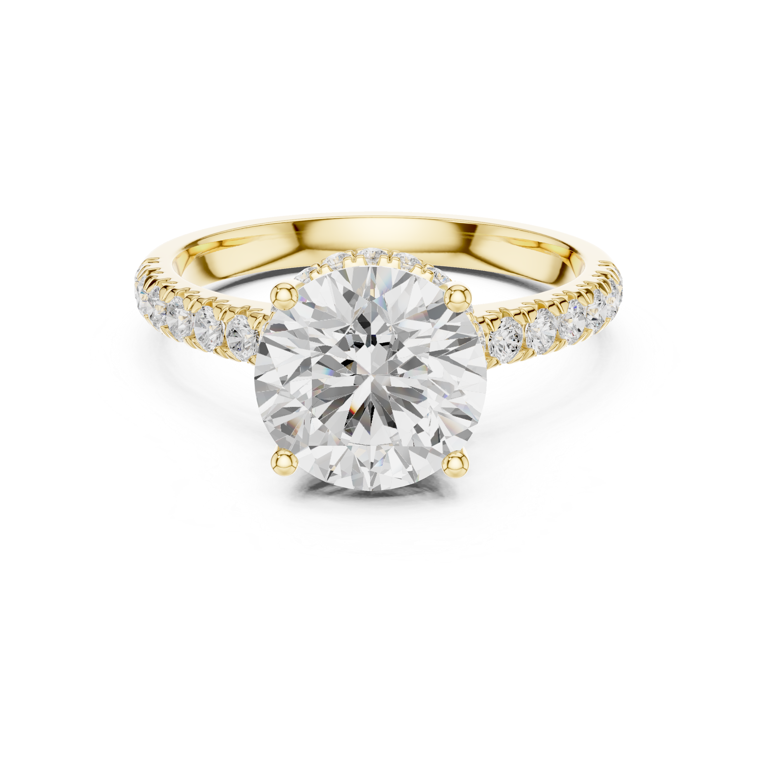 Round Brilliant Hidden Halo Engagement Ring with Pavé Diamond Band
