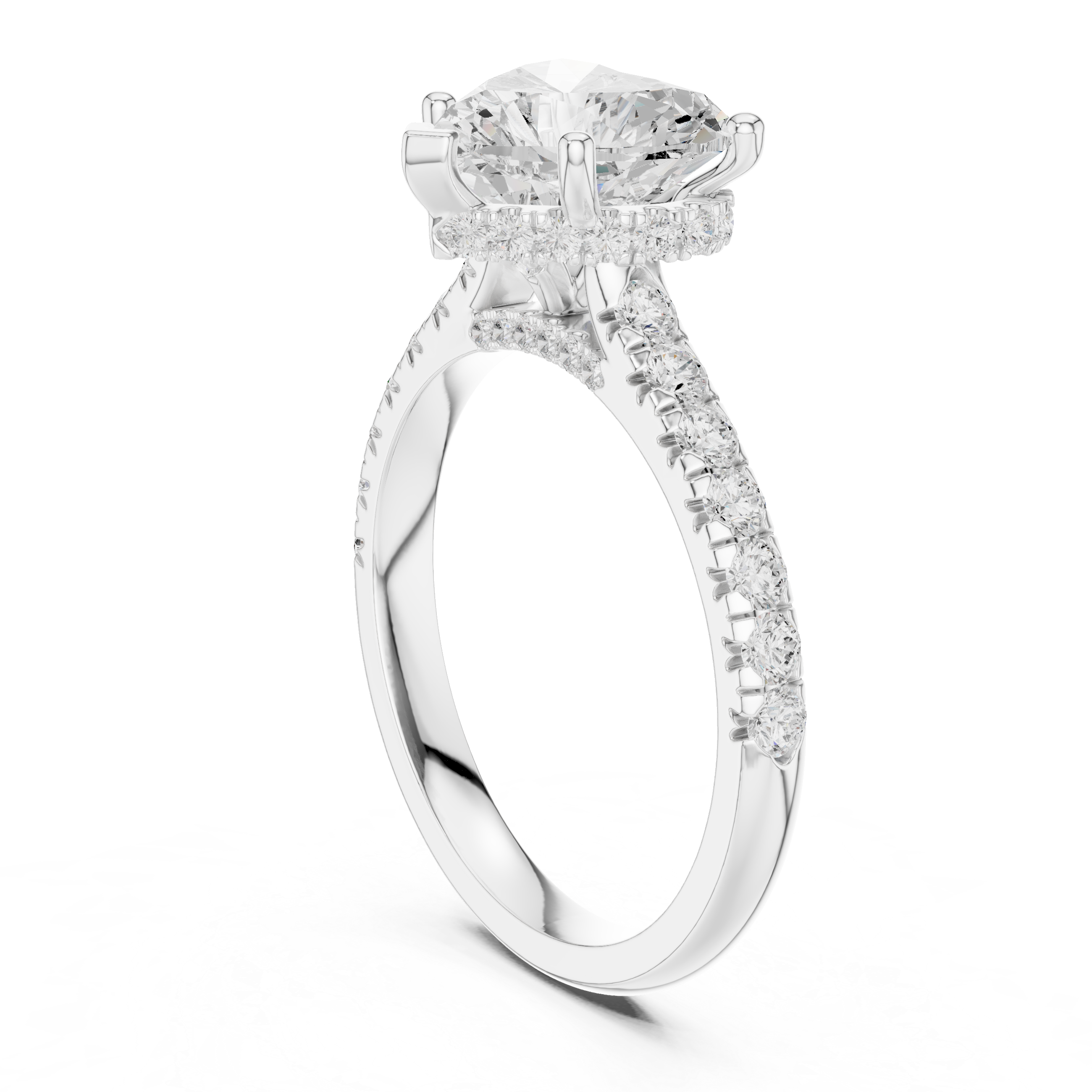 Heart-Cut Hidden Halo Pavé Engagement Ring with Four-Prong Setting