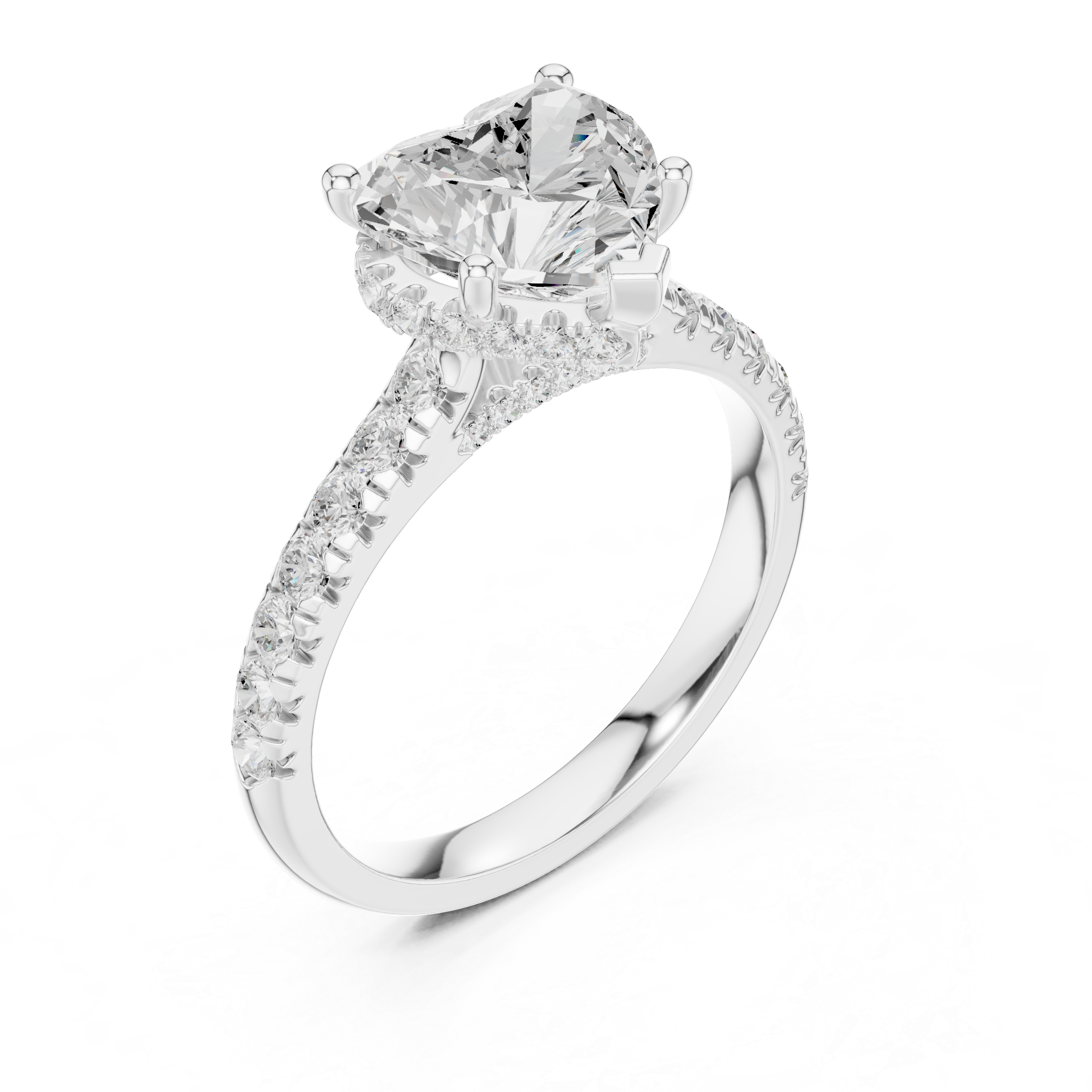 Heart-Cut Hidden Halo Pavé Engagement Ring with Four-Prong Setting